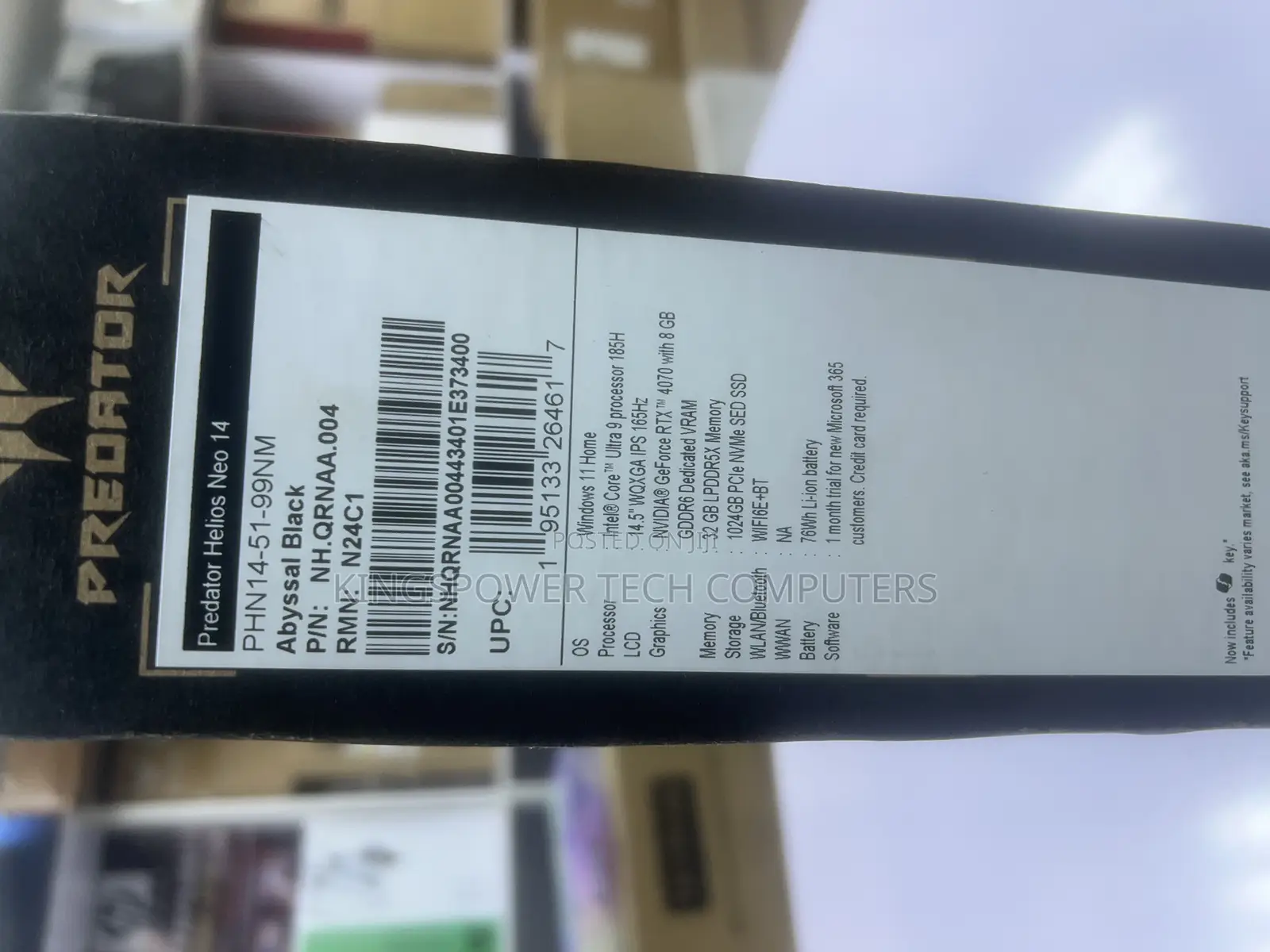 New Laptop Acer Predator Helios Neo 14 32GB Intel Core Ultra 9 SSD 1T