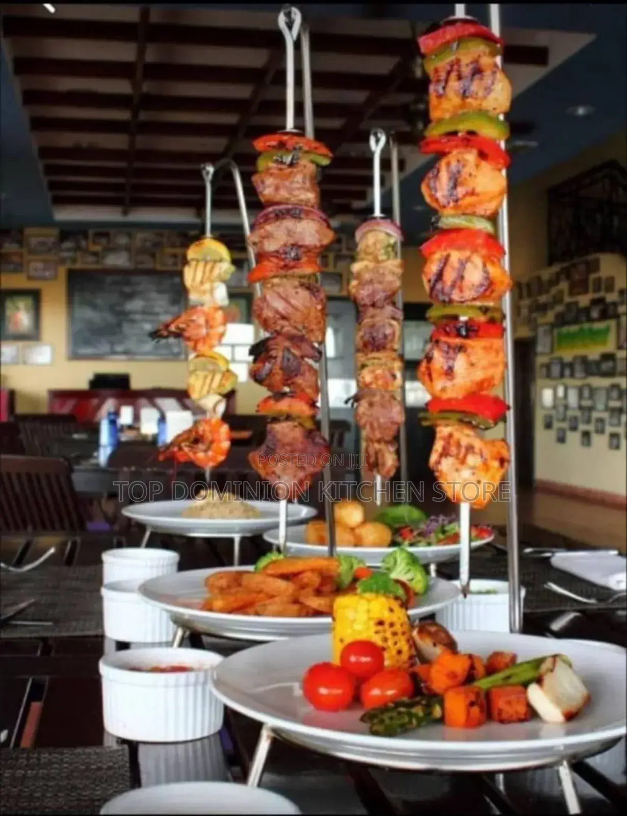 Stainless Steel BBQ Skewer Kebab Needle With Display Rack Holder