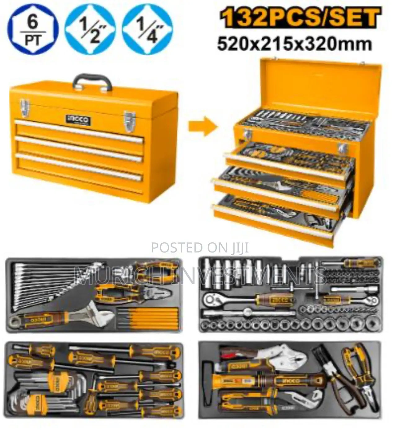 132pcs Industrial Hand Tool Chest Set