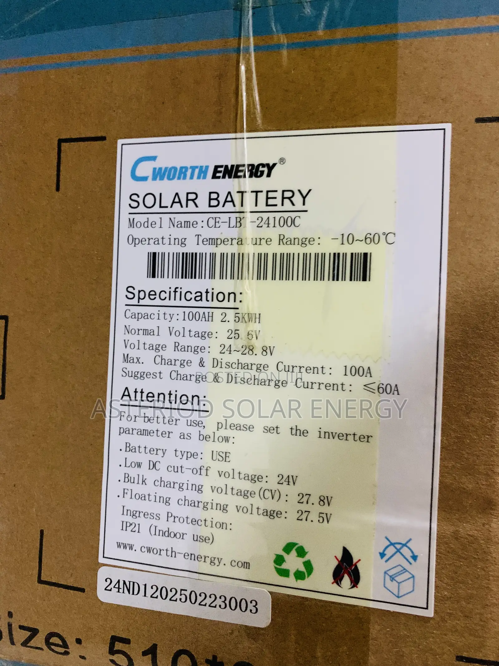 2.5kwh 24volts C Worth Energy Lithium Ion Battery