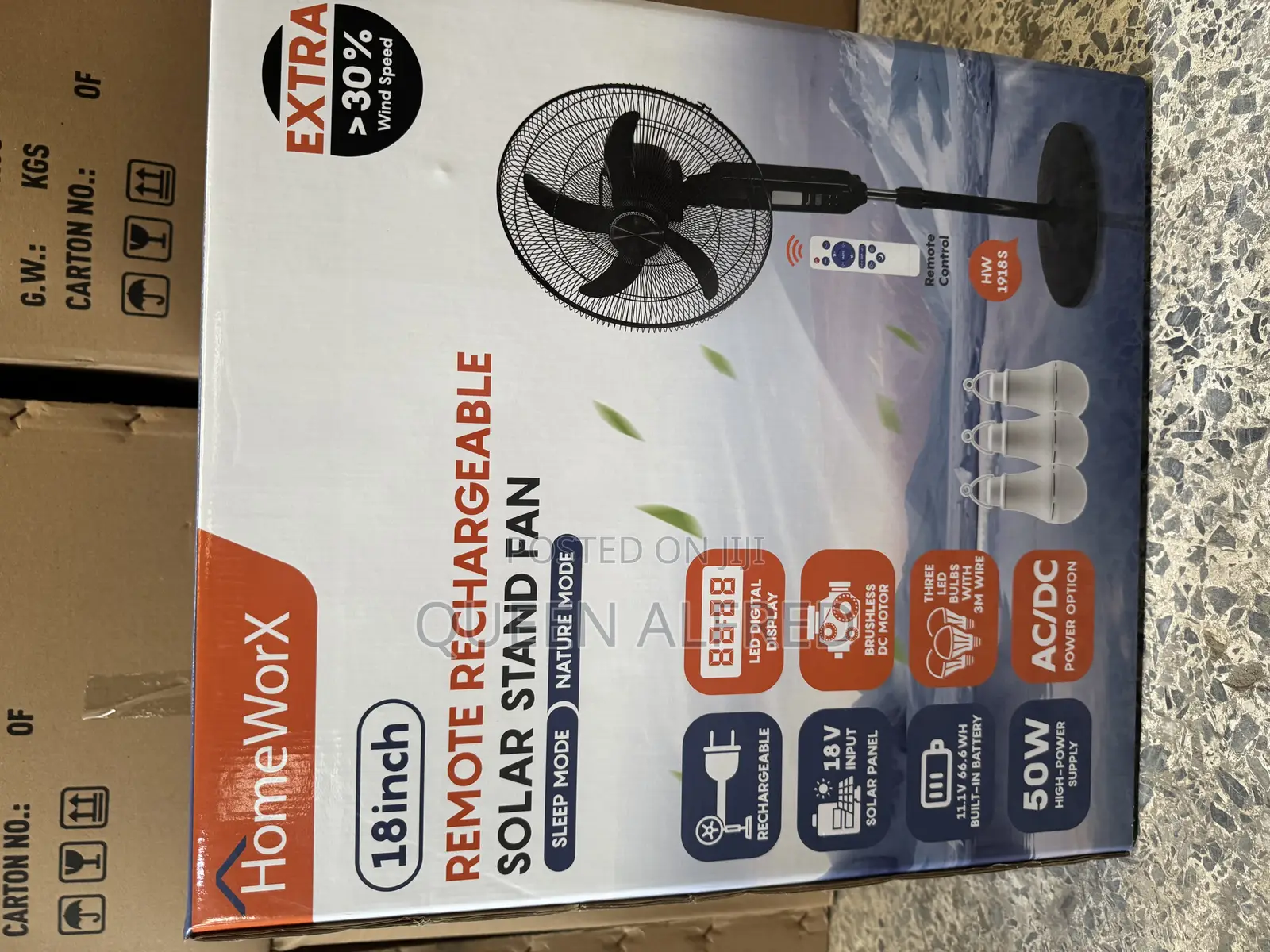 Homeworx Hw-1918s Rechargeable Battery Solar Standing Fan