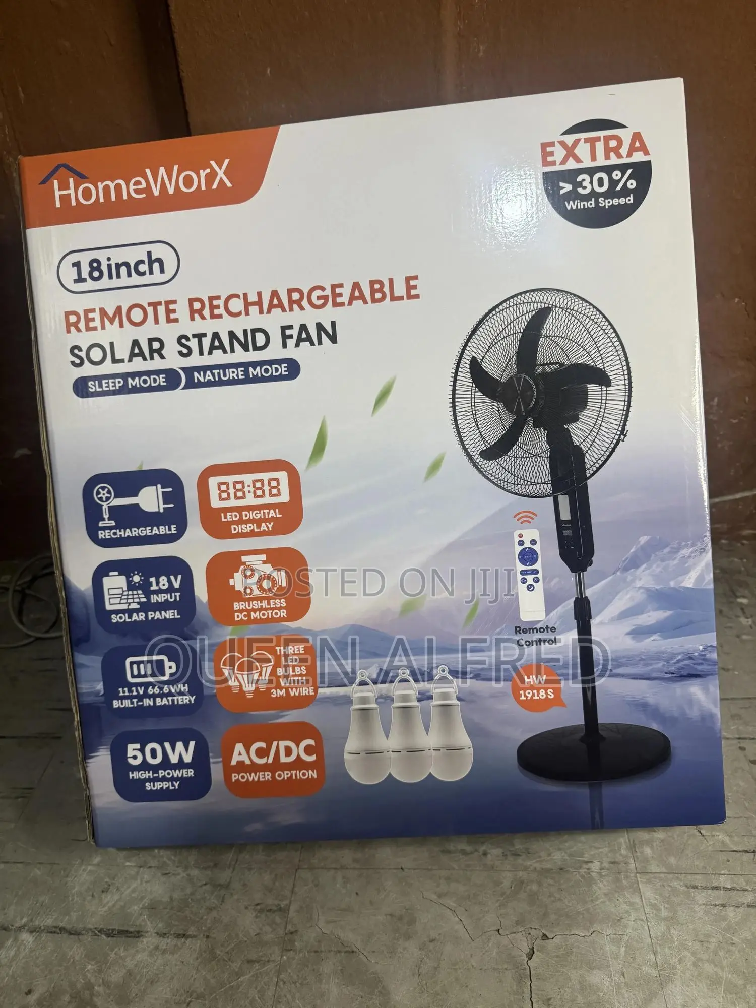 Homeworx 18inches Hw-1918s Solar Rechargeable Standing Fan
