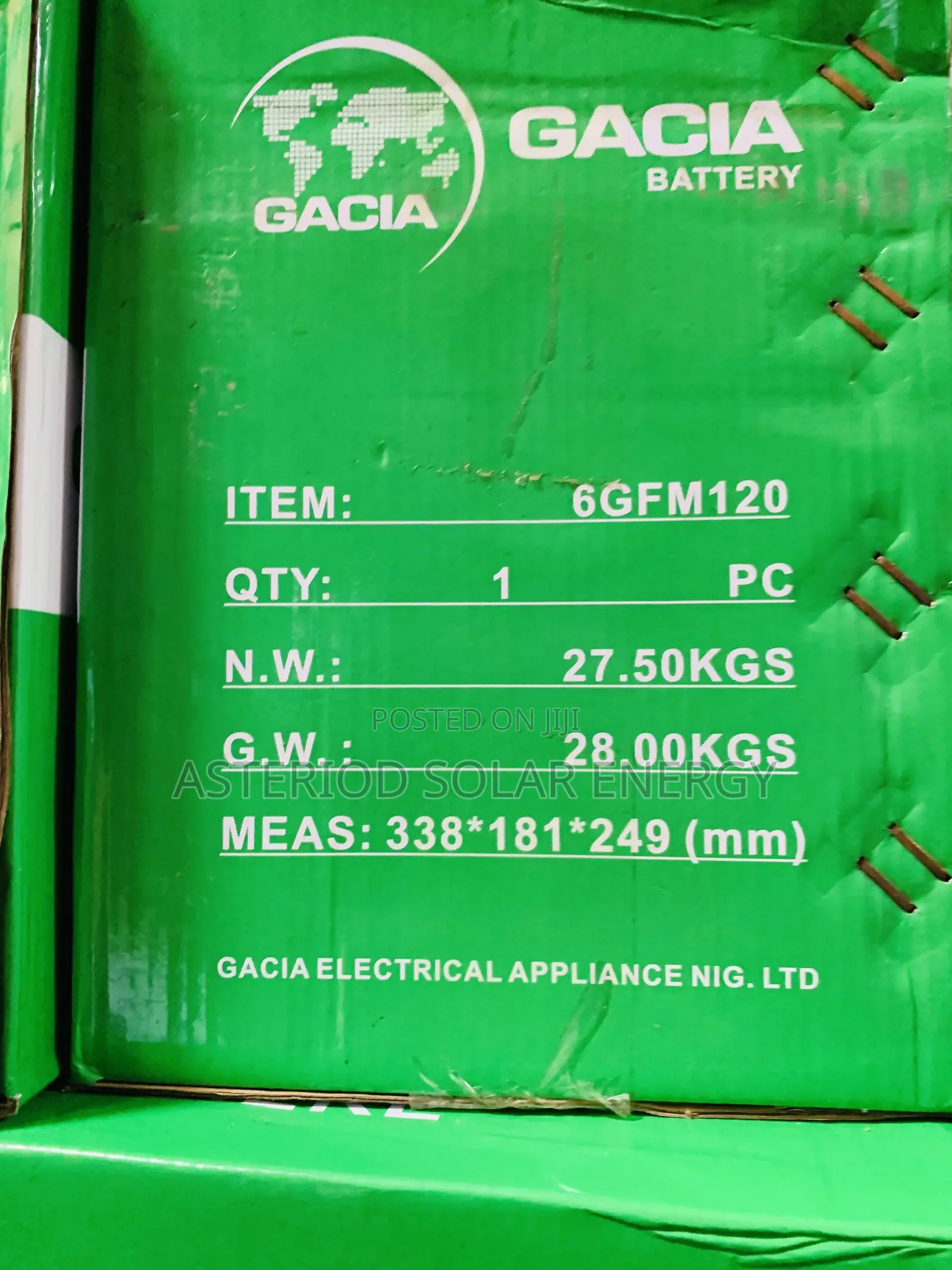 120ahms 12volts Gacia Dey Cell Battery