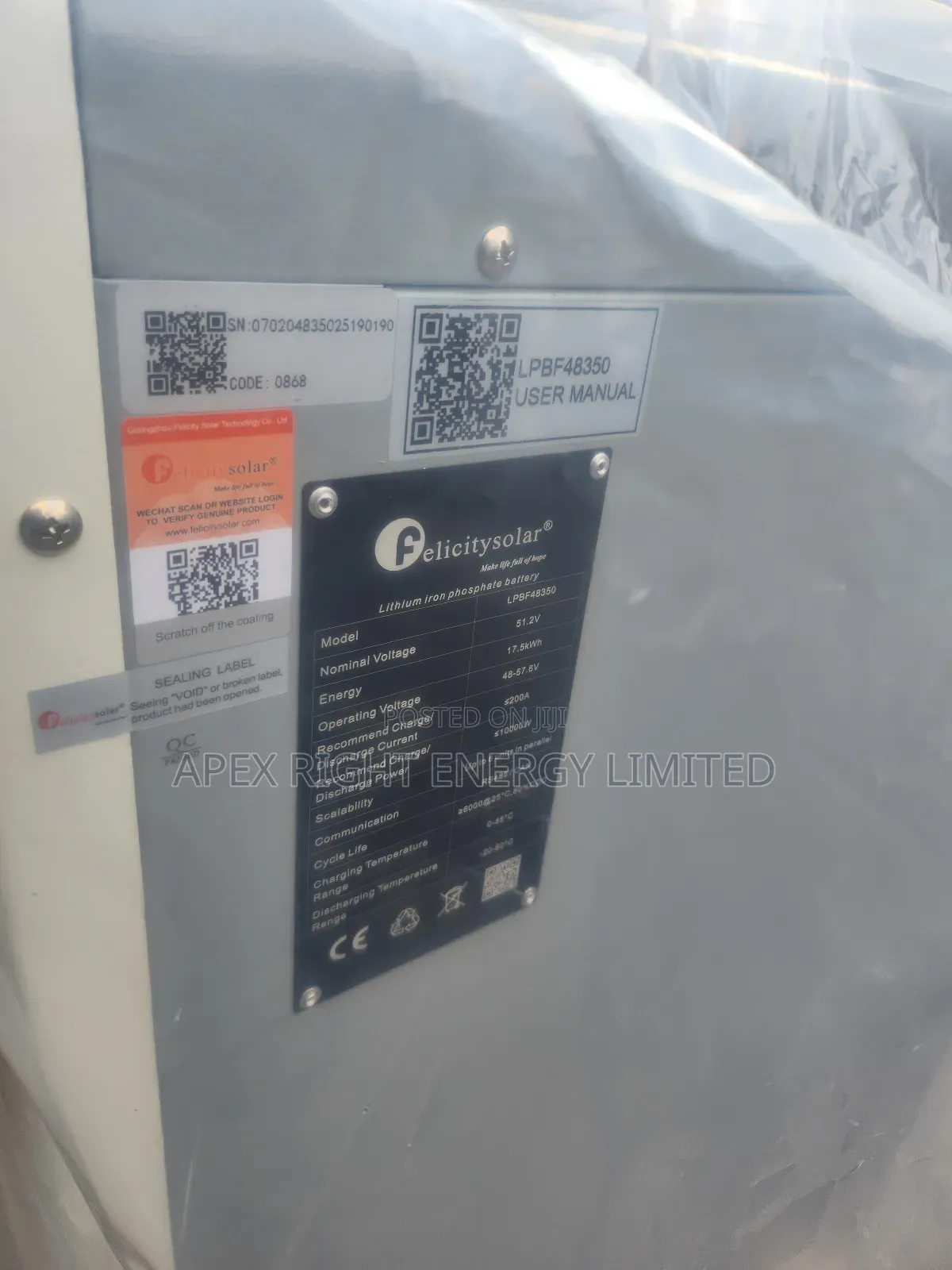 17.5kwh Felicity Lithium Battery 51.2volts