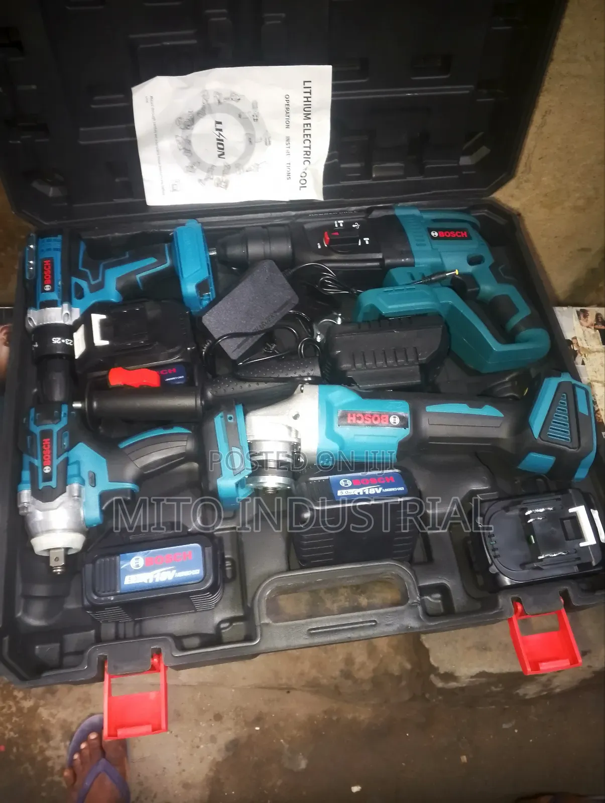 Bosch 4-Piece Cordless Power Tool Kit, Likely an 18v Set