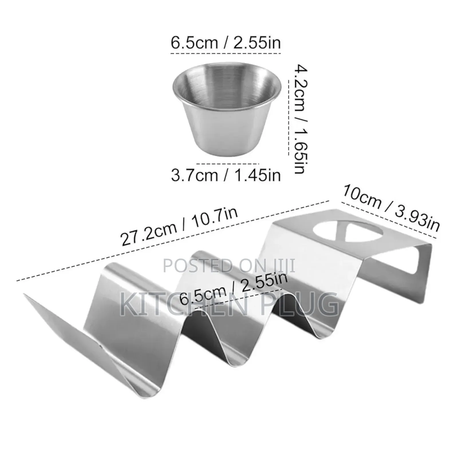 Stainless Steel Taco Holder With Sauce Cup 『 3 Tacos, 』