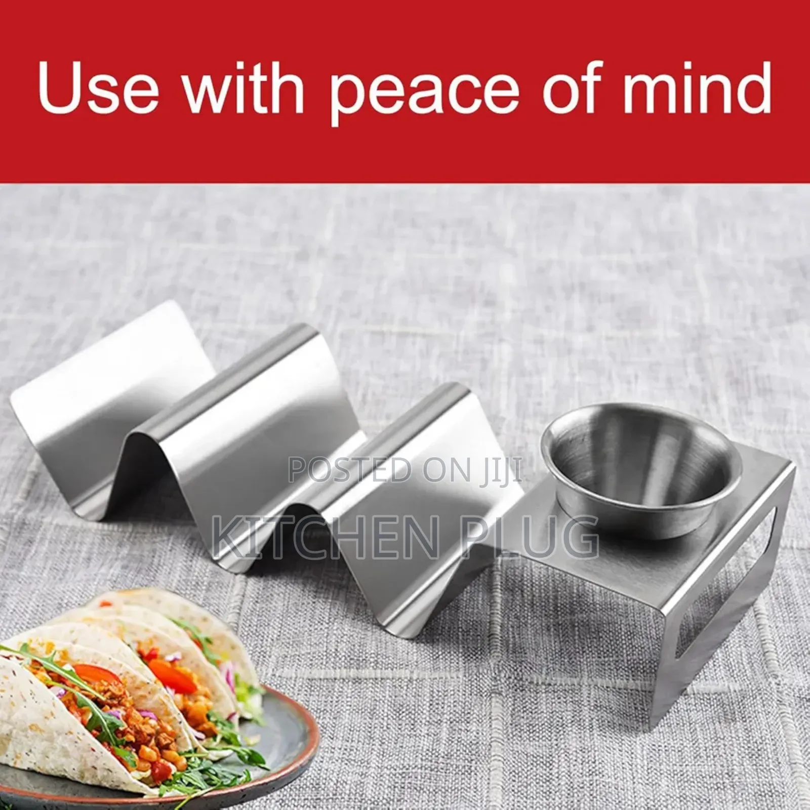 Stainless Steel Taco Holder With Sauce Cup 『 3 Tacos, 』