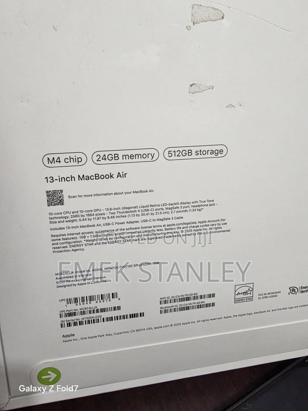 New Laptop Apple MacBook Air 2025 M4 13-inch 24GB Apple M4 SSD 512GB