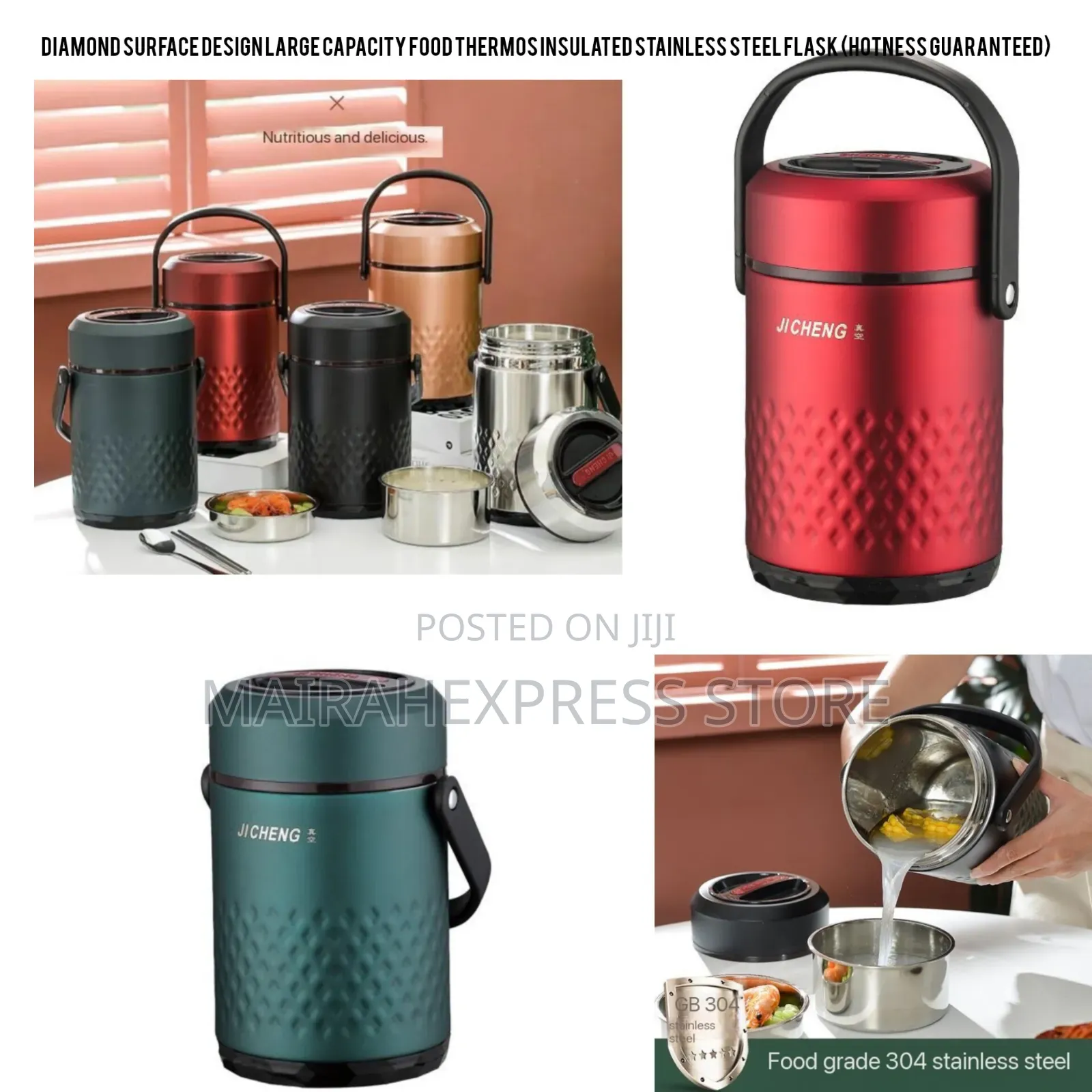 Diamond Surface Design Food Thermos Insulated Stainless Steel Flask
