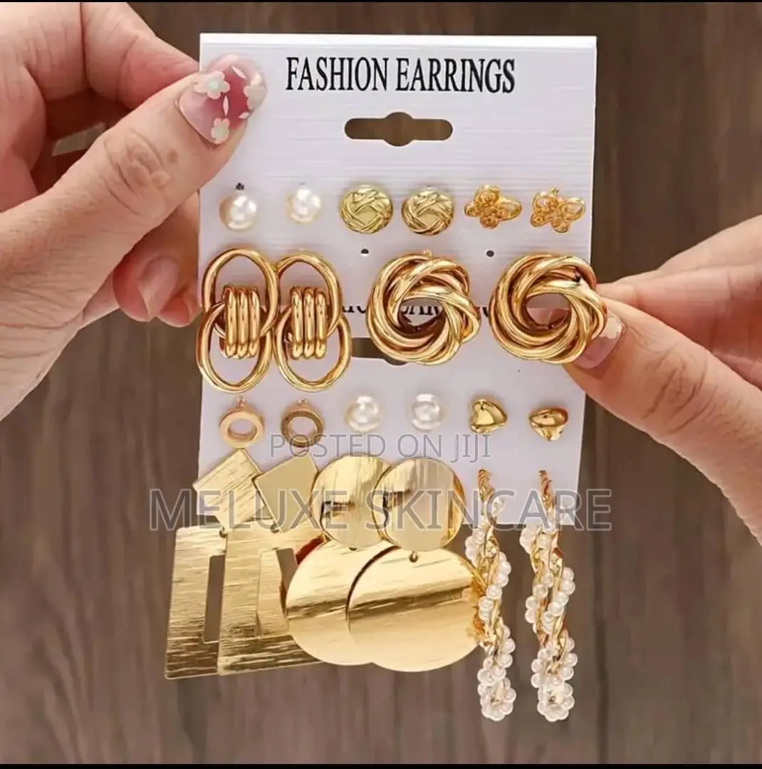 22pcs Geometric Shape Artificial Pearl Heart Butterfly Design Earrings