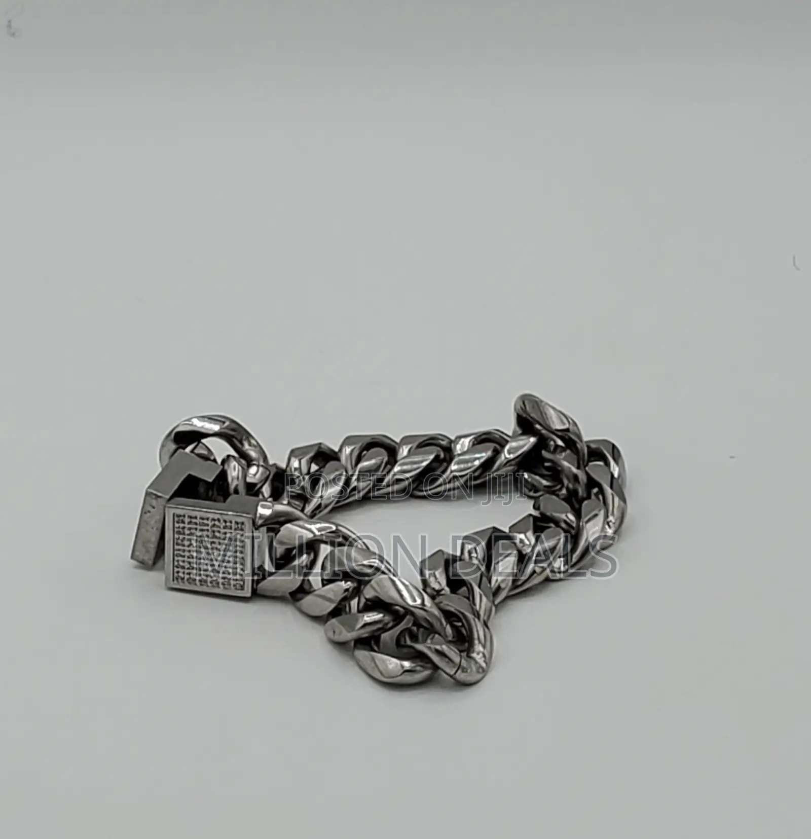 Unique Classic Ski Men's Link Bracelet Silver Iced