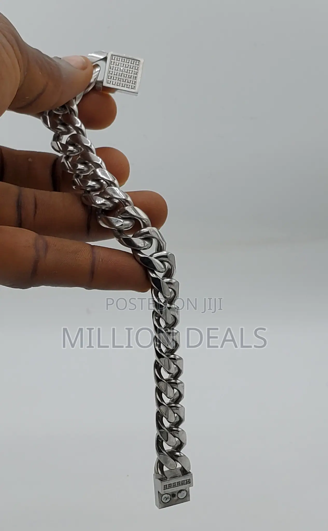 Unique Classic Ski Men's Link Bracelet Silver Iced