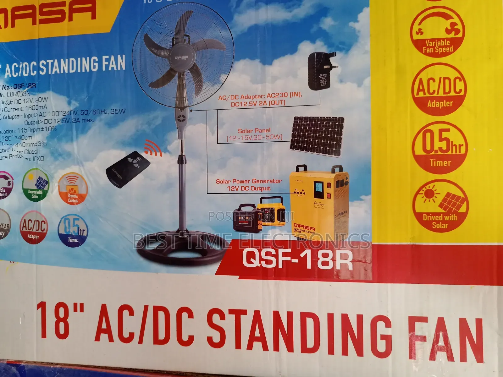 18" Qasa Ac/Dc Solar Inverter Stand Fan