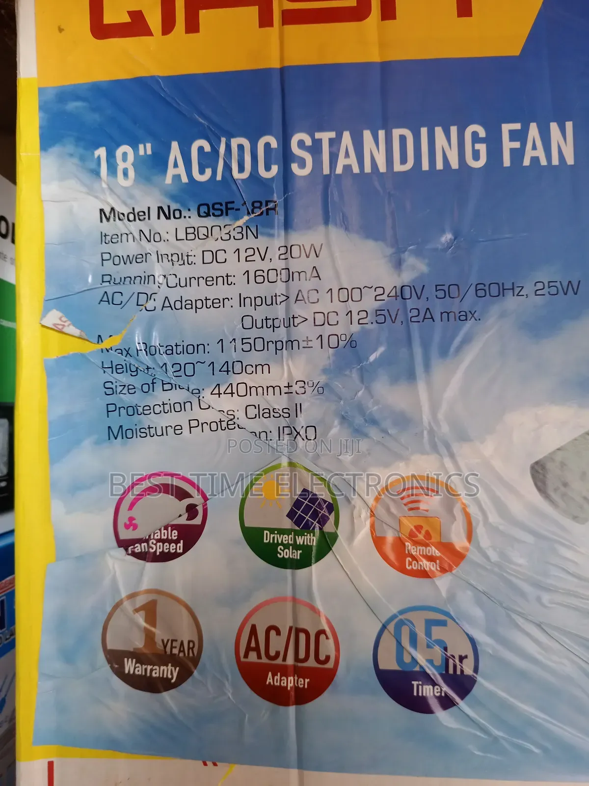 18" Qasa Ac/Dc Solar Inverter Stand Fan