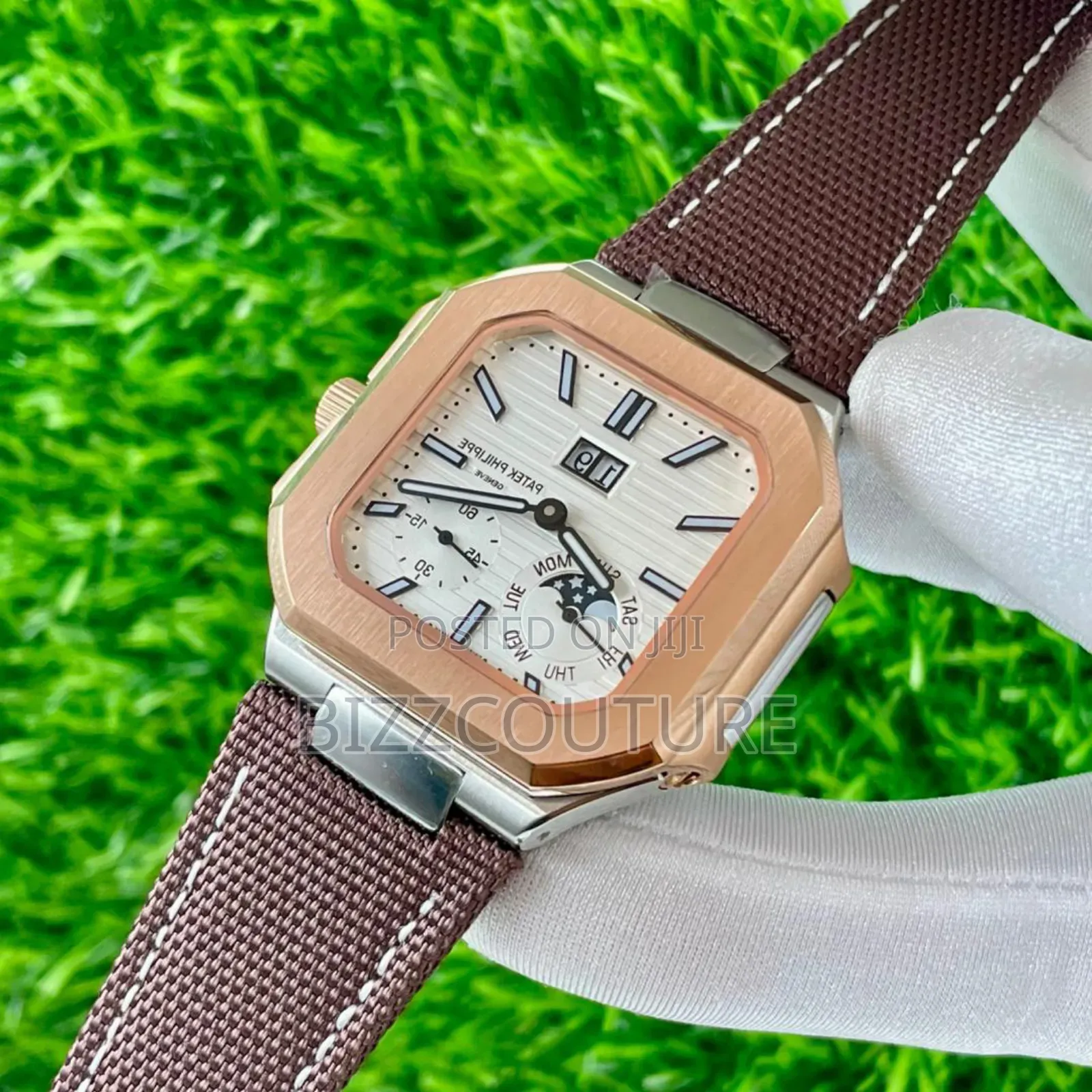 Original Cartier Brown Faux Leather Strap Calendar Watch
