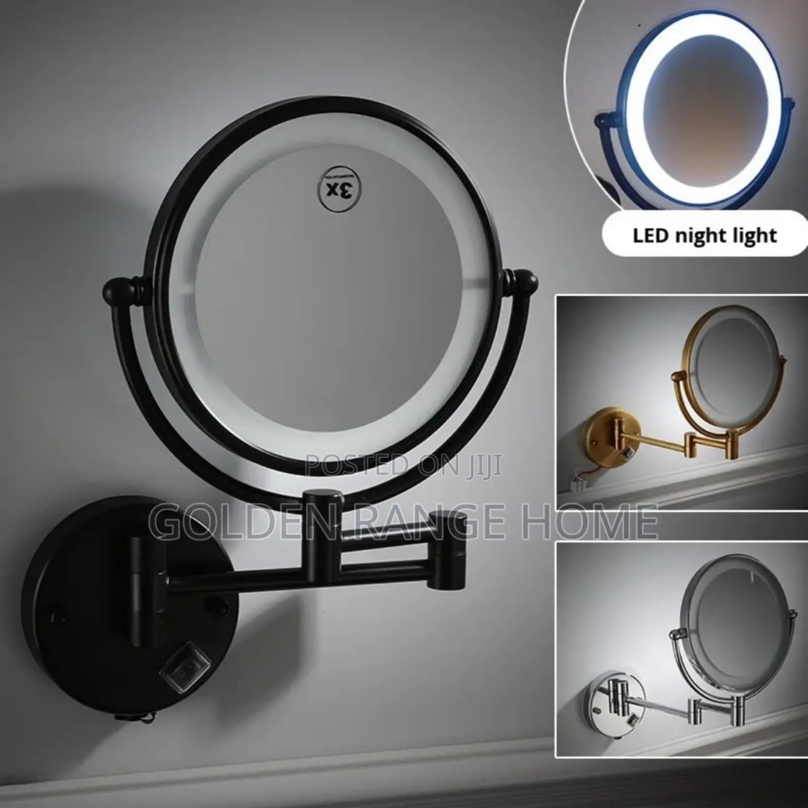 Black Magnify Mirror With Light