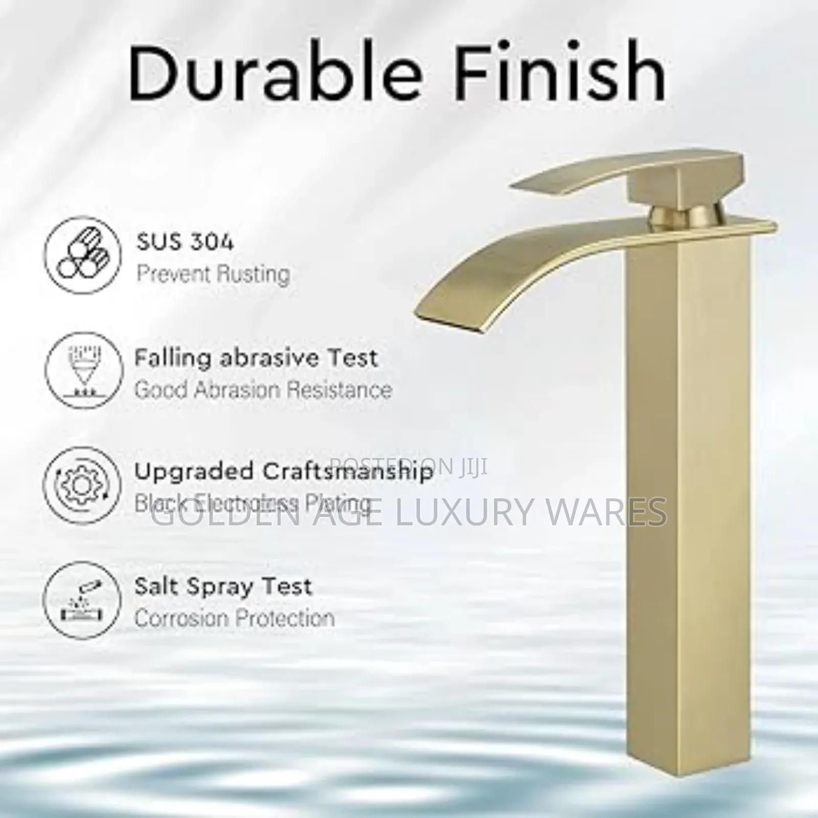 Long Waterfall Basin Mixer Brush Gold