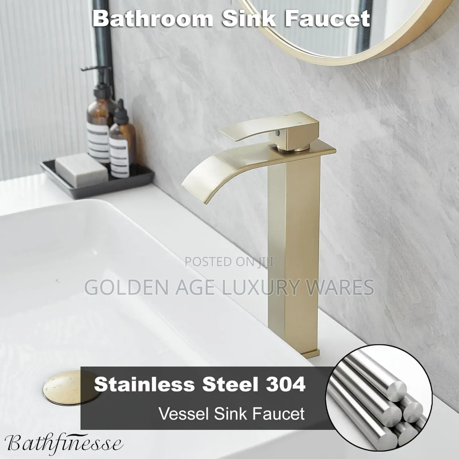 Long Waterfall Basin Mixer Brush Gold