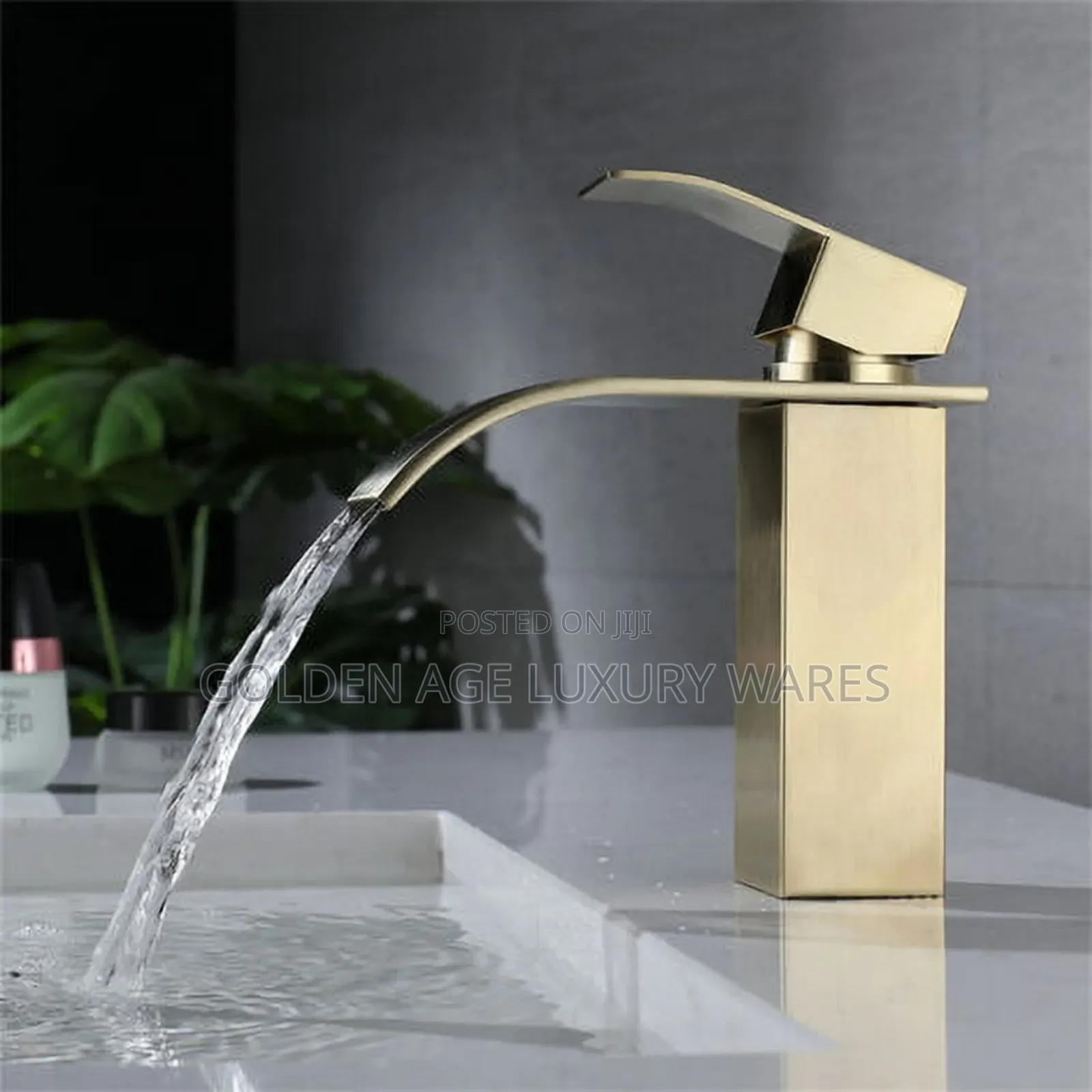 Brush Gold Waterfall Basin Mixer Short