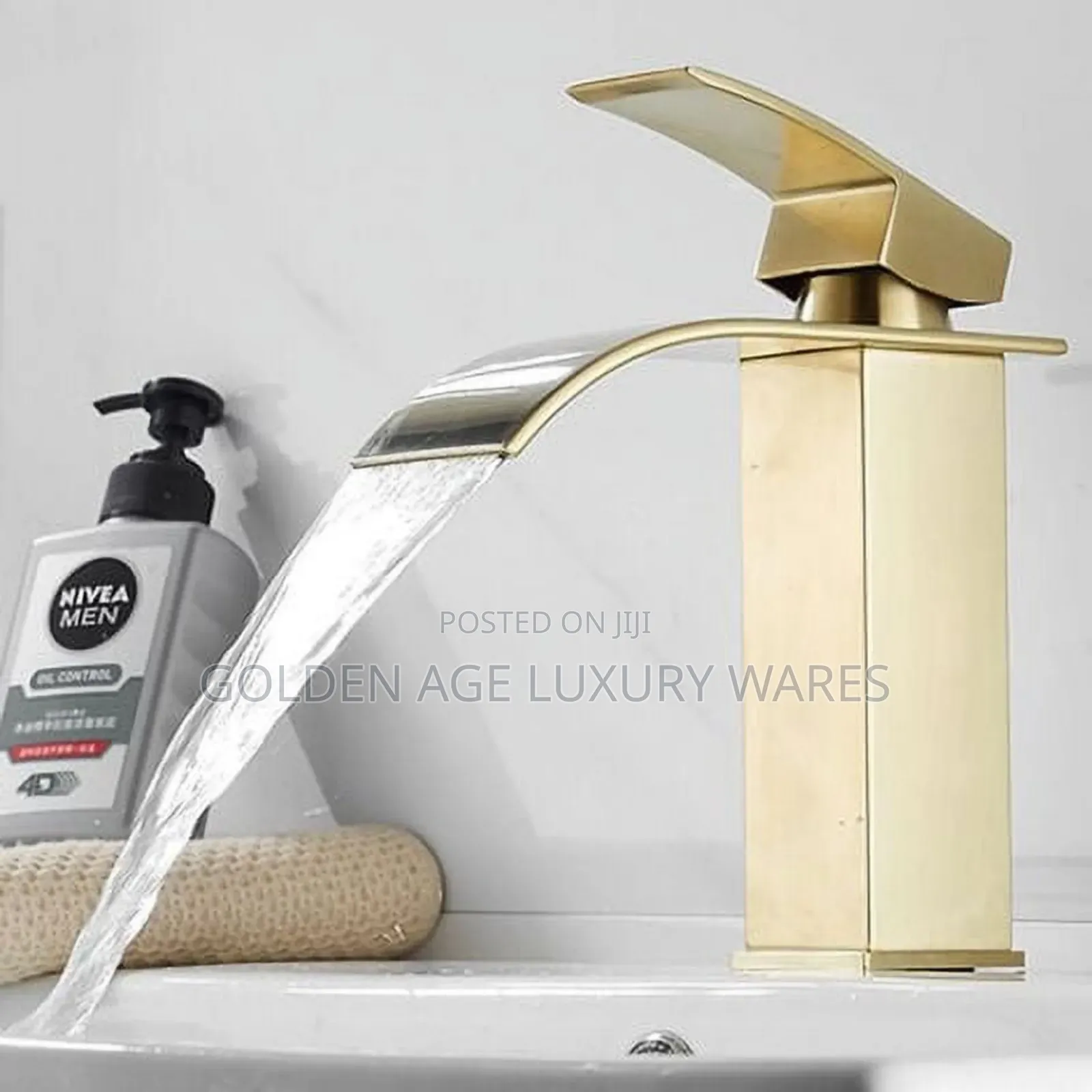 Brush Gold Waterfall Basin Mixer Short