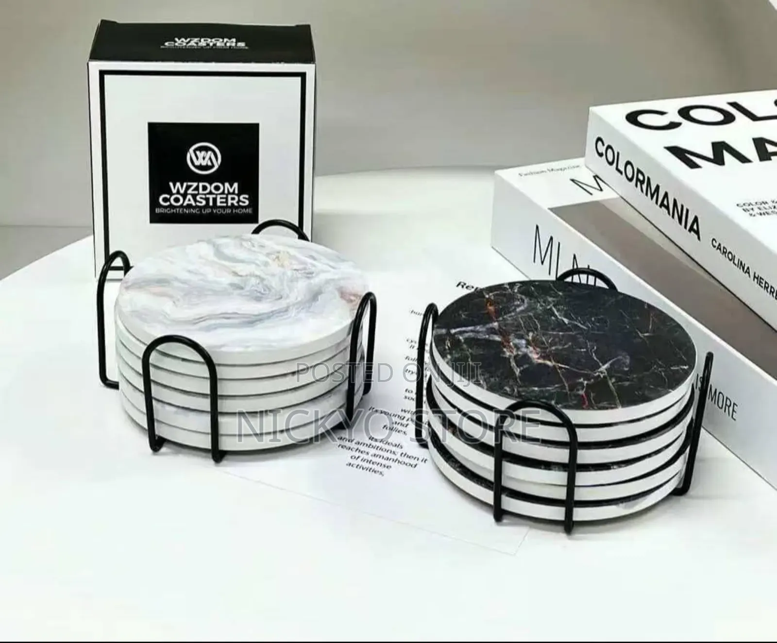 Premium Marble-Style Drink Coasters With Holder (Set of 6)