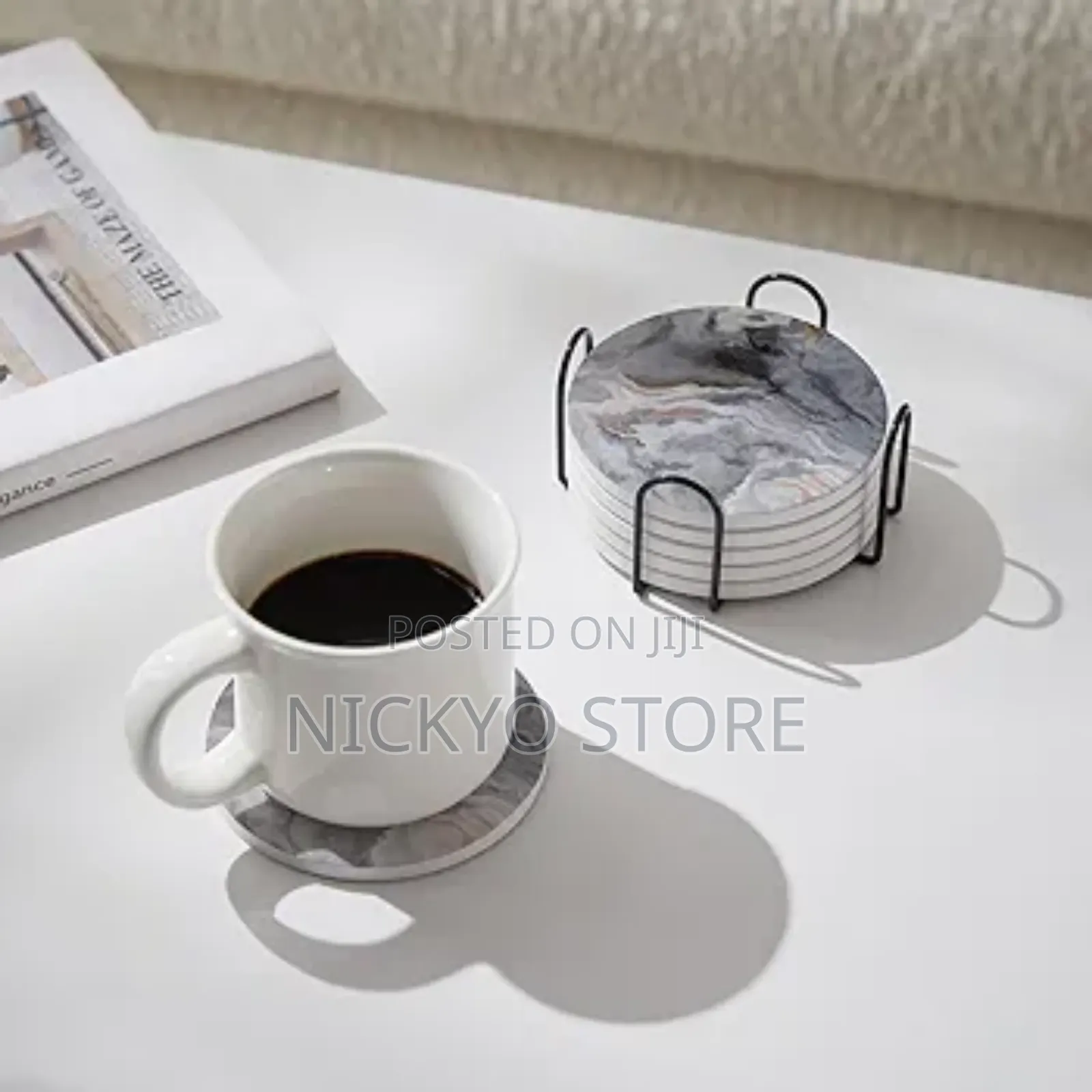 Premium Marble-Style Drink Coasters With Holder (Set of 6)