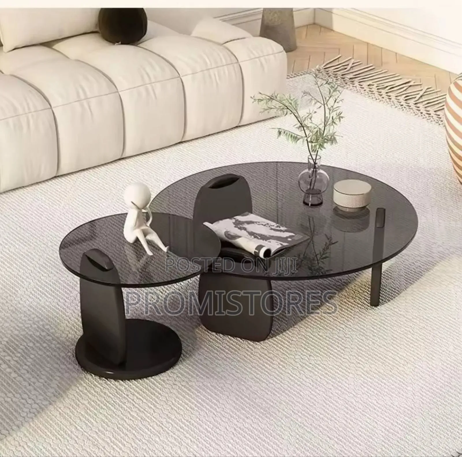 80x50cm Luxury Aesthetic Modern Round Glass Centre Table /Solid Wood