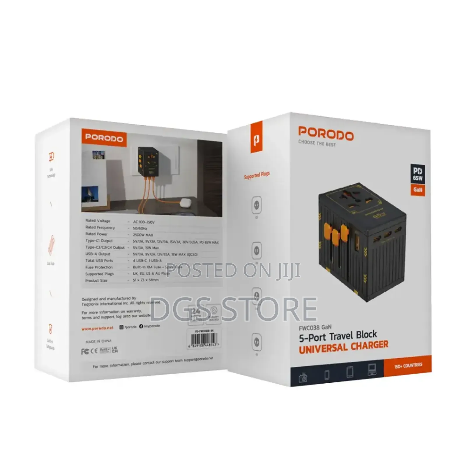 Porodo Fwc038 Gan 5 Port Travel Block Universal Charger