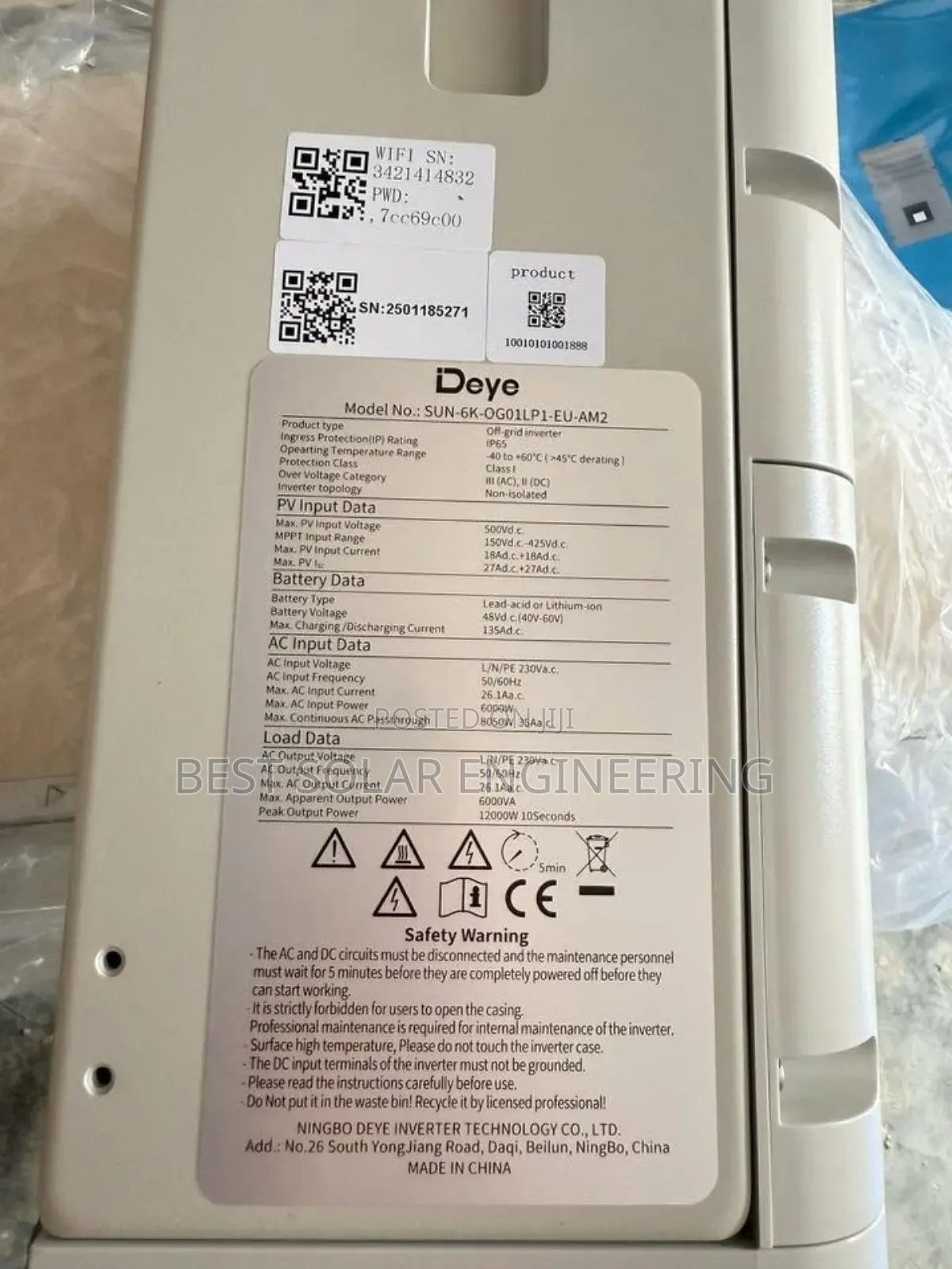 Deye 6kw Inverter (Sun--Og01lp1-Eu-Am2 )