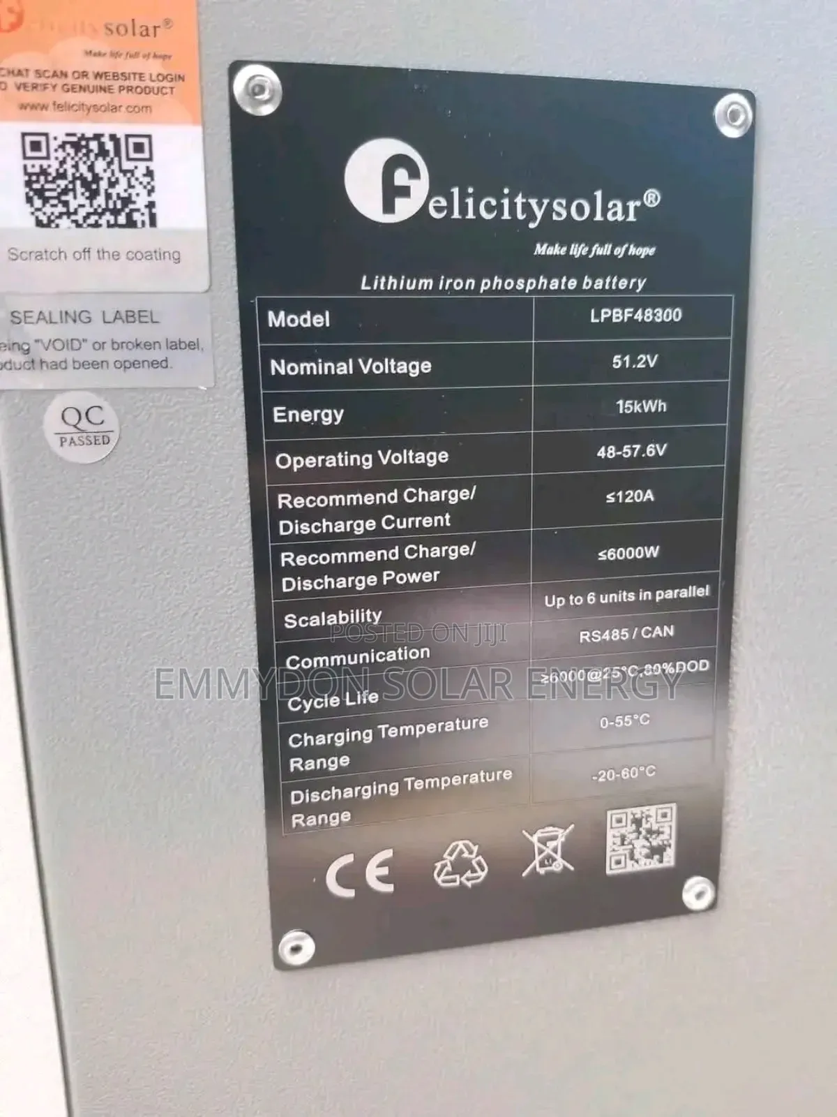 Felicity Lithium Iron Battery 15kwh 51.2v
