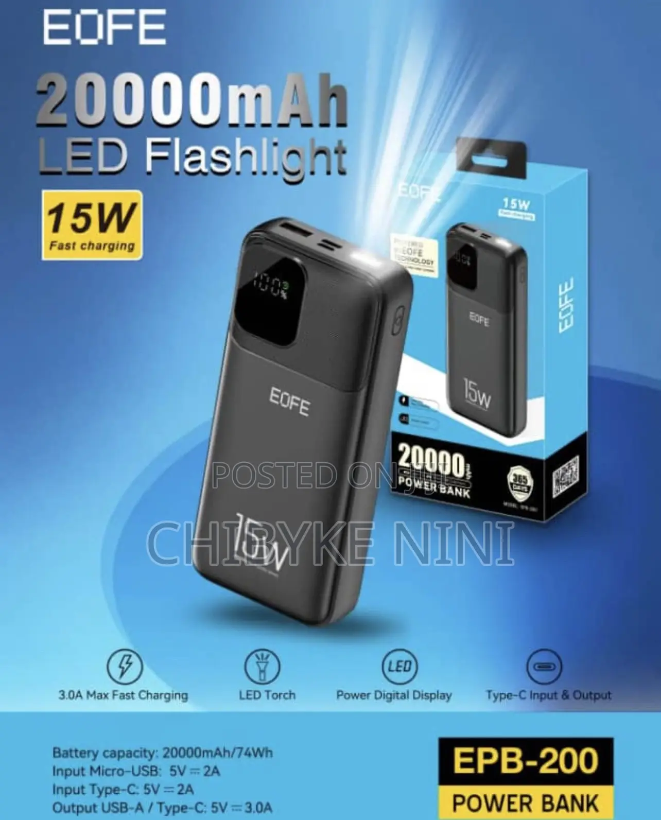 Eofe 15 Watts Fast Charging Powerbank 20,000mah