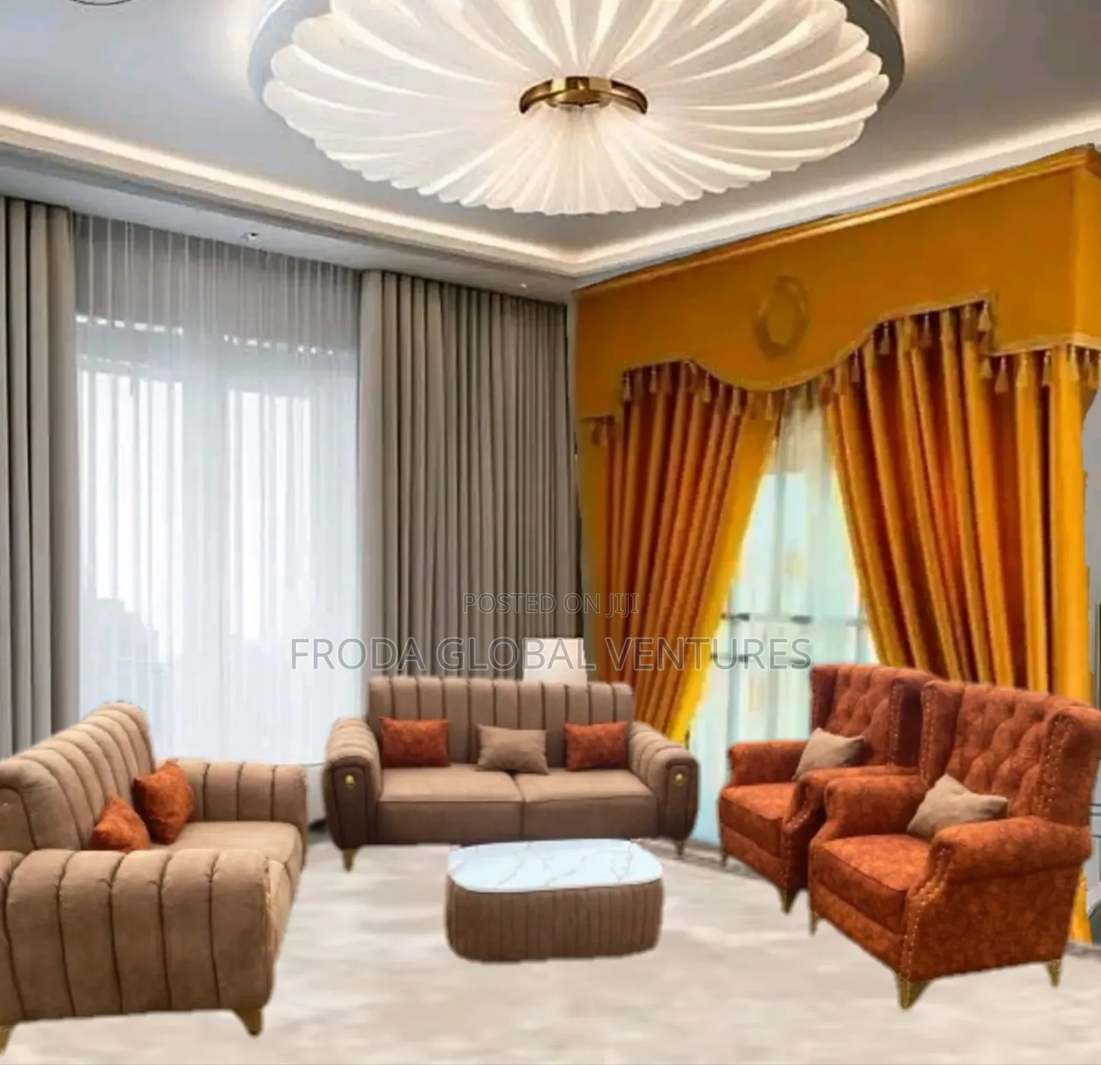 Set of 7 Seaters Sofa and Royal Chairs With Table. Alu1