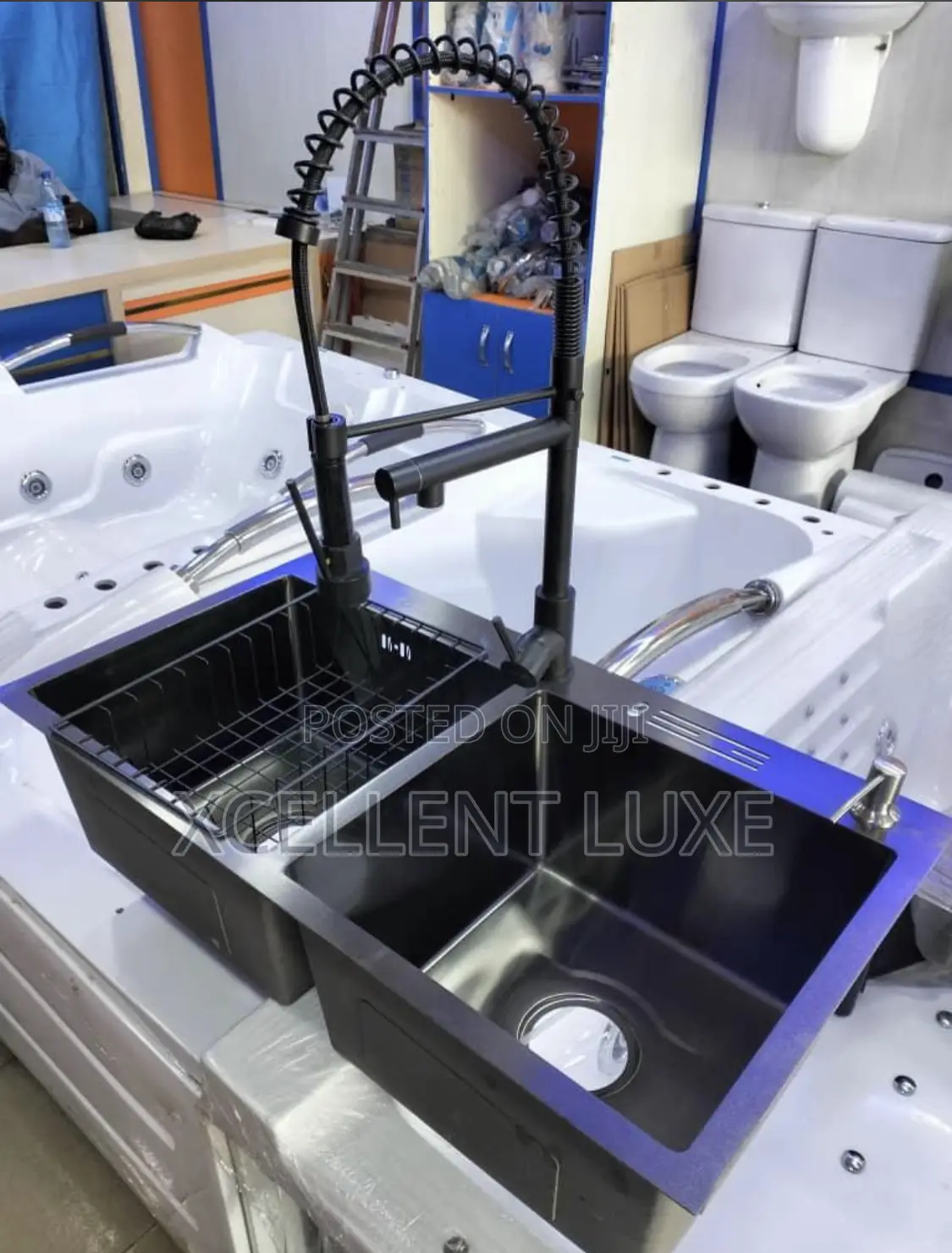 Black Kitchen Sink With Spring Mixer Tap