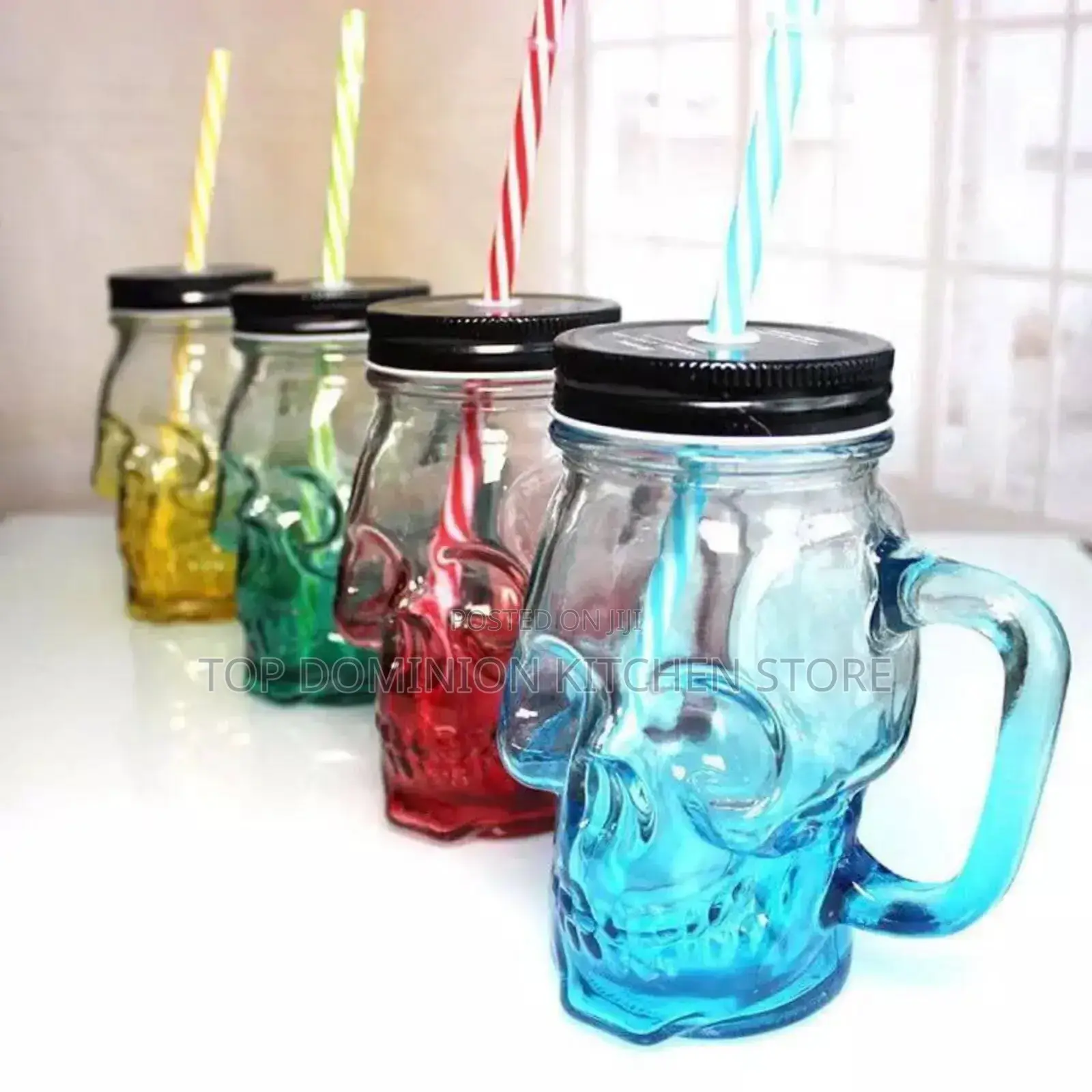Glass Skull Mason Jar With Lid Straw
