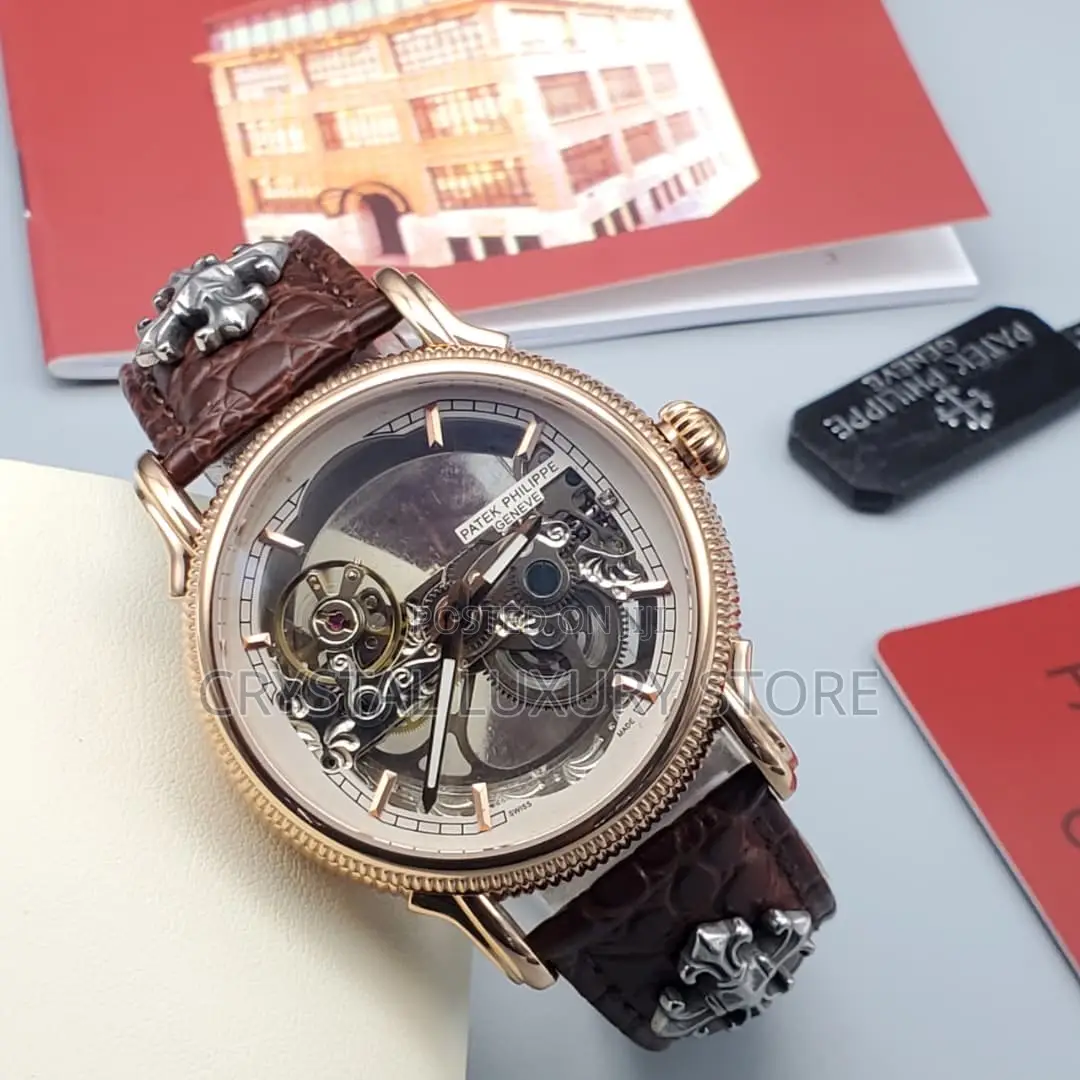 Patek Philippe Quality Luxury Transparent Genuine Leather Wristwatch