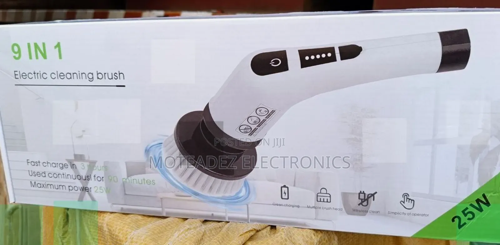 Rechargeable 9in1 (25w) Wireless Turbo Cleaning Spin Scrubber Brush