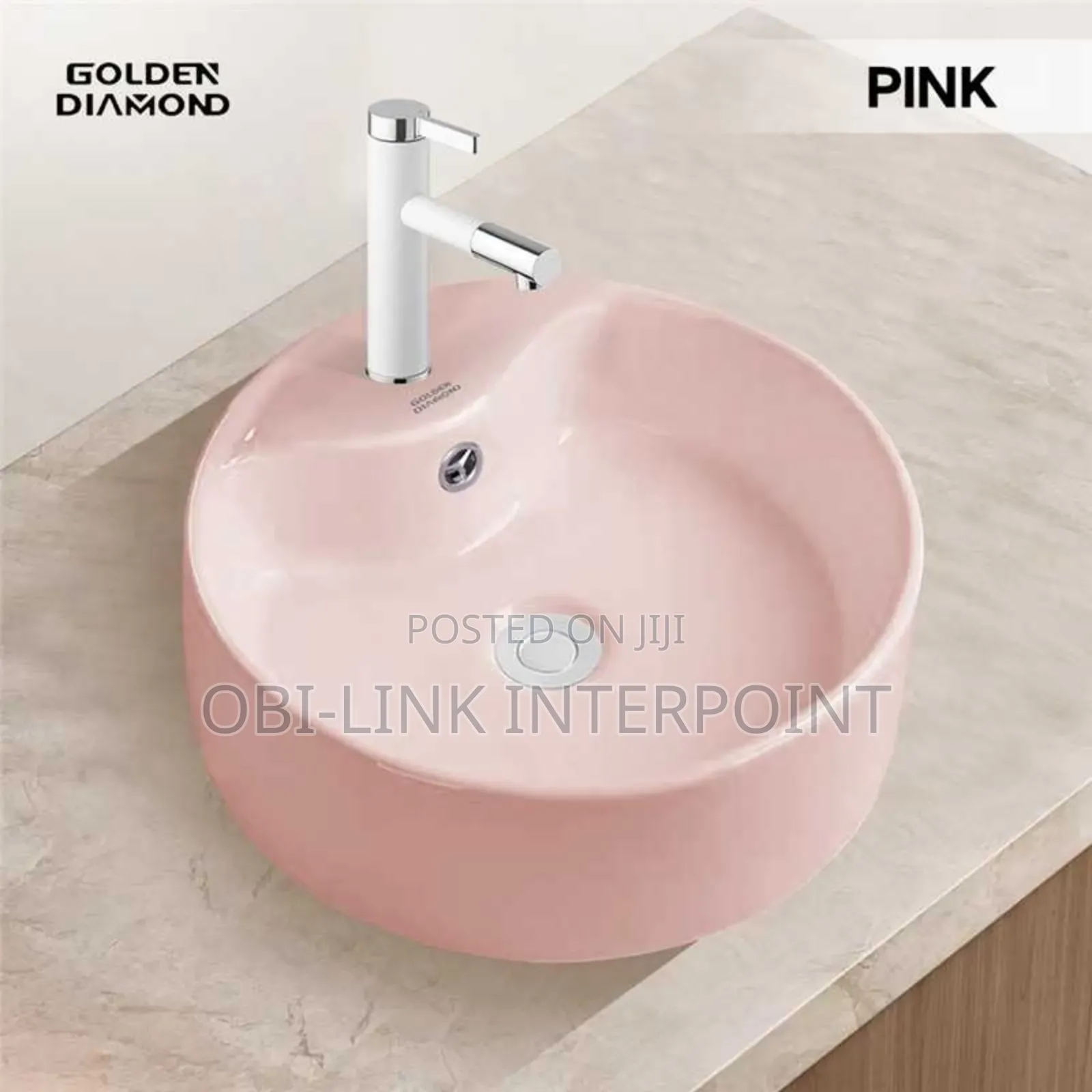 Pink Luxury Countertop Basin With White Chrome Mixer
