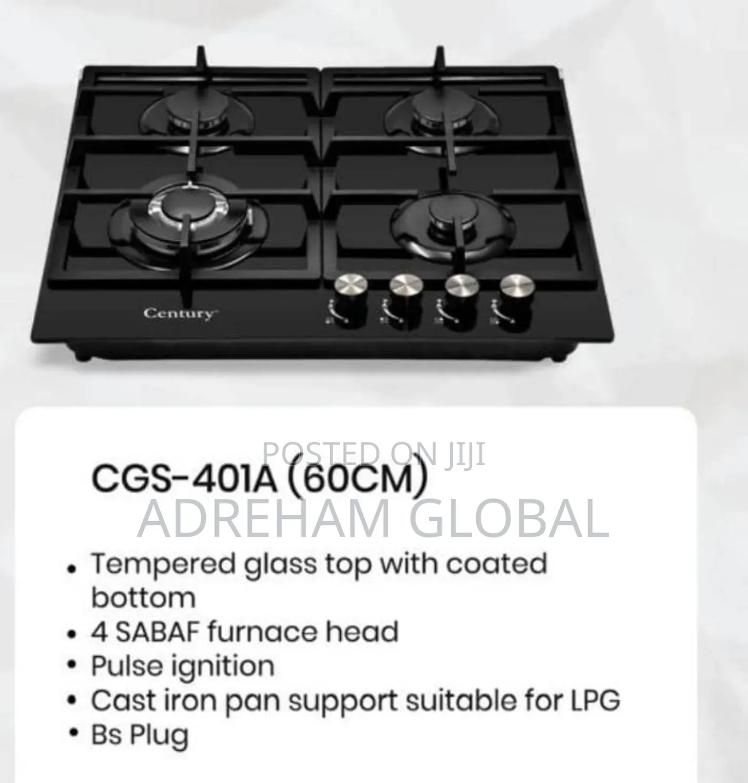 Century 4 Burner Gas Cabinet Glass Top