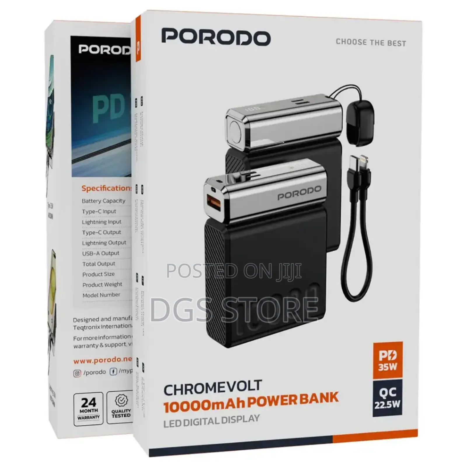 Porodo Chrome Volt 10,000mah Power Bank Led Digital Display