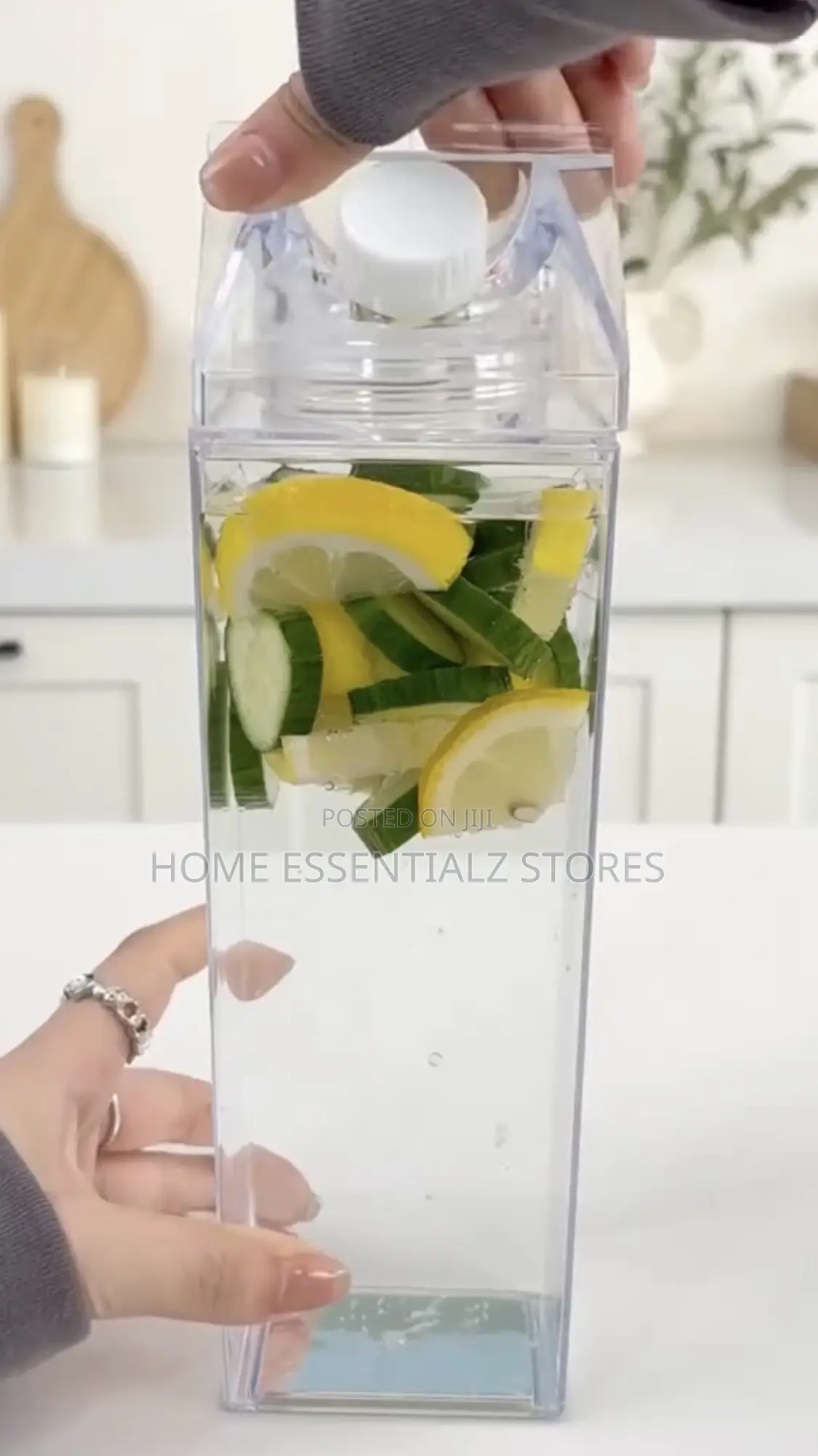 1000ml Clear Acrylic Milk Carton Water Bottle - Juice and Detox Bottle