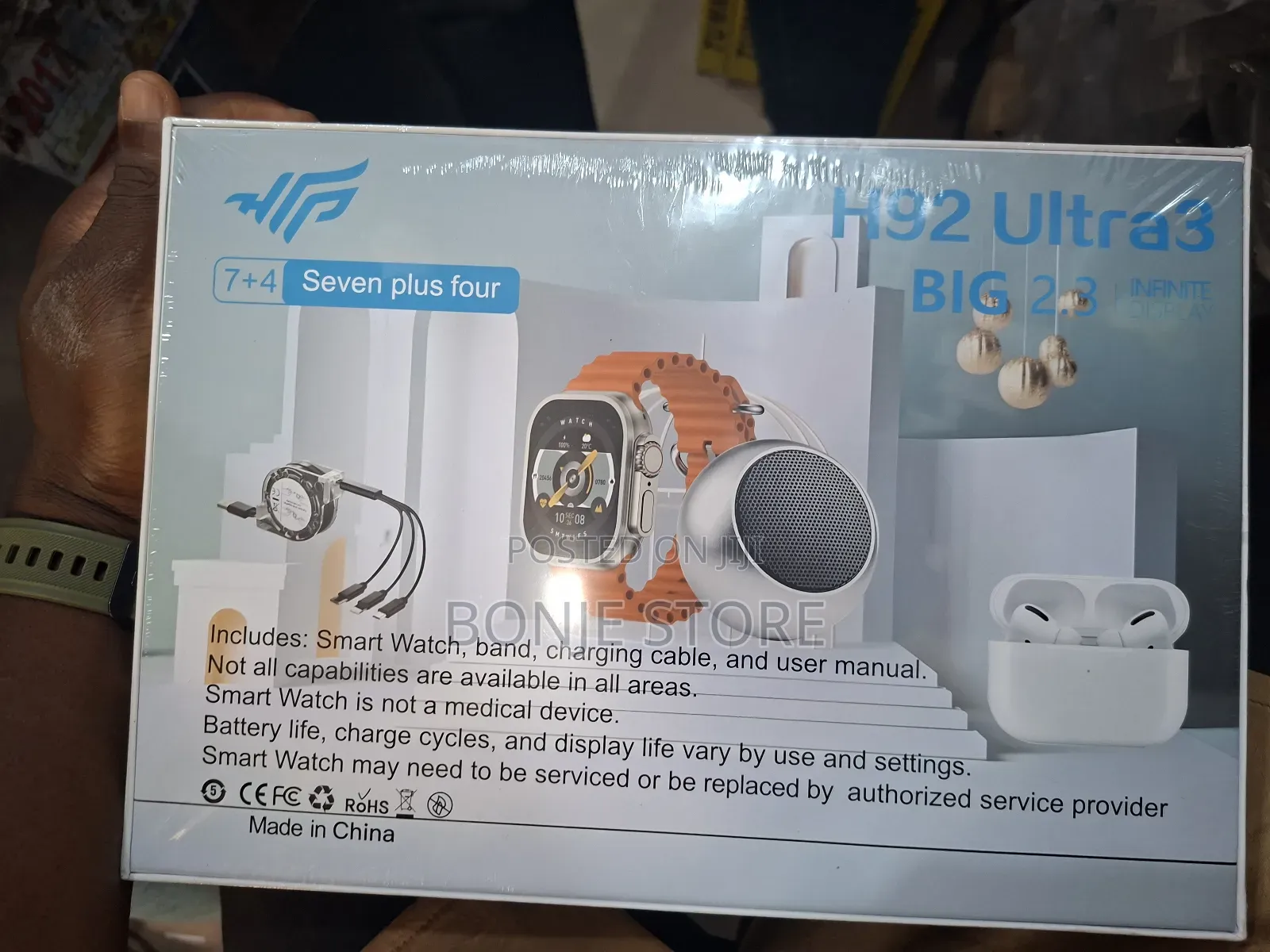 H92 Ultra3 Smart Watch With 7 Straps, Earbud, Speaker, Magnetic Charge