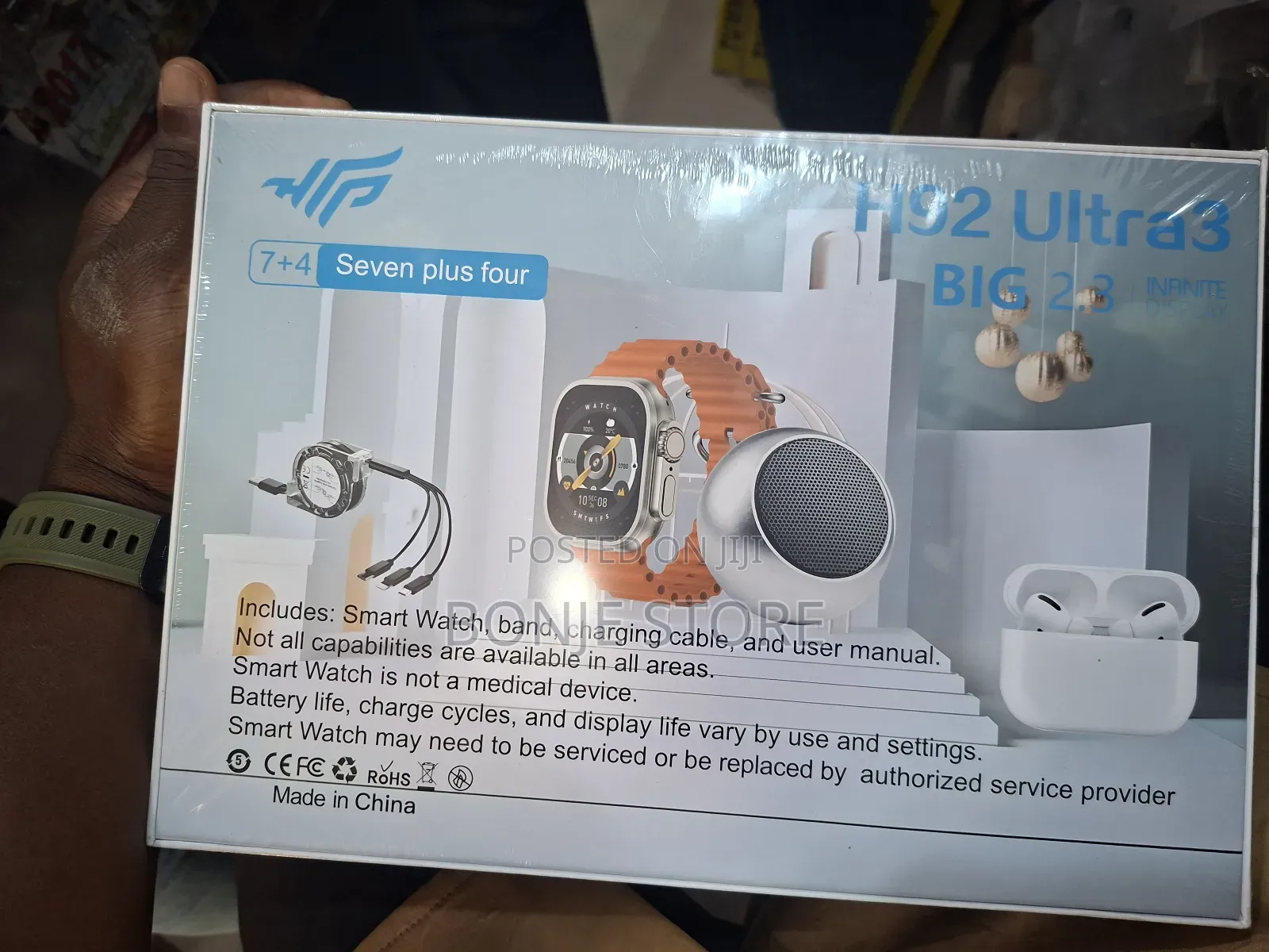 H92 Ultra3 Smart Watch With 7 Straps, Earbud, Speaker, Magnetic Charge