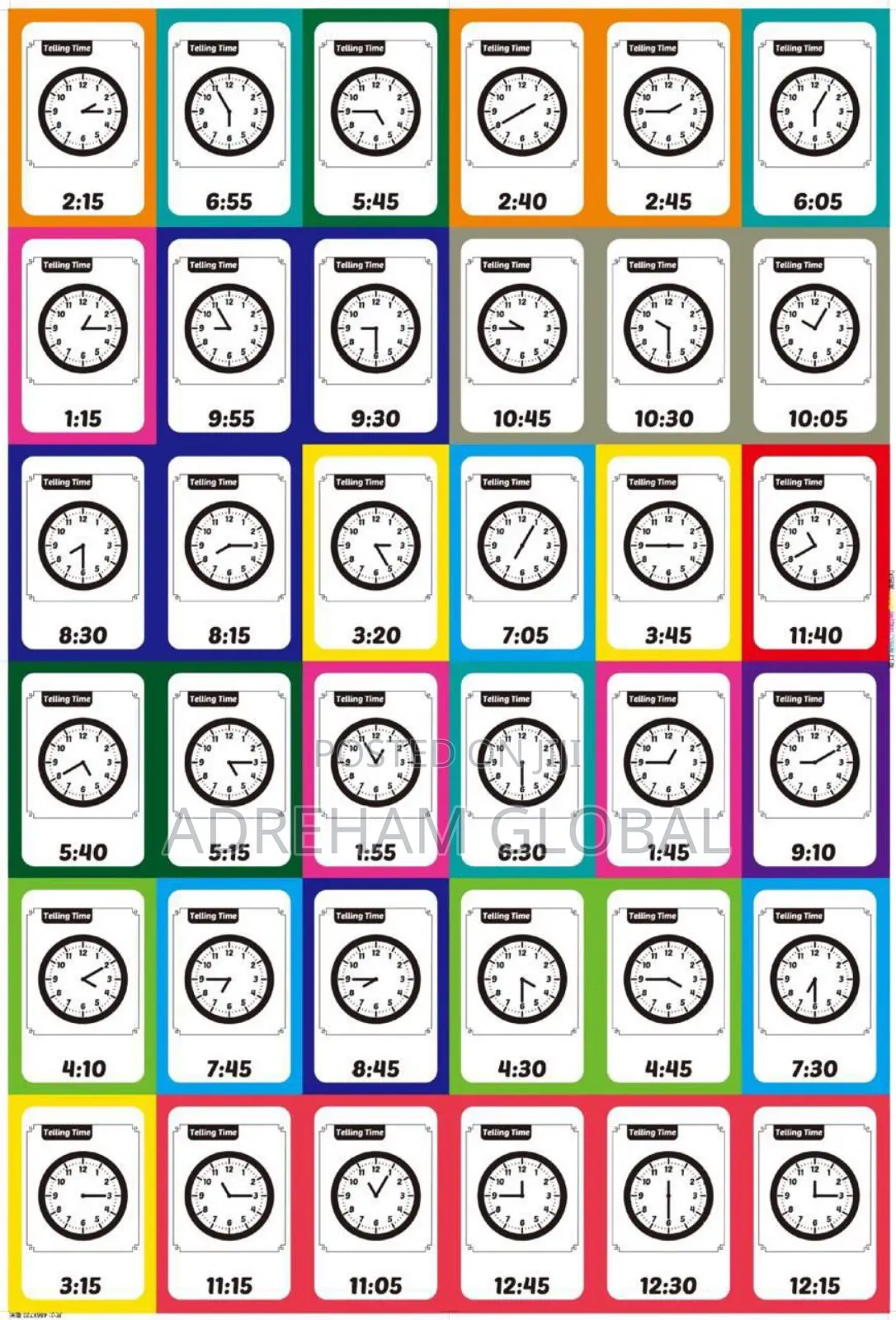 Telling Time: Kids Learning Flash Cards(36pc Cards)