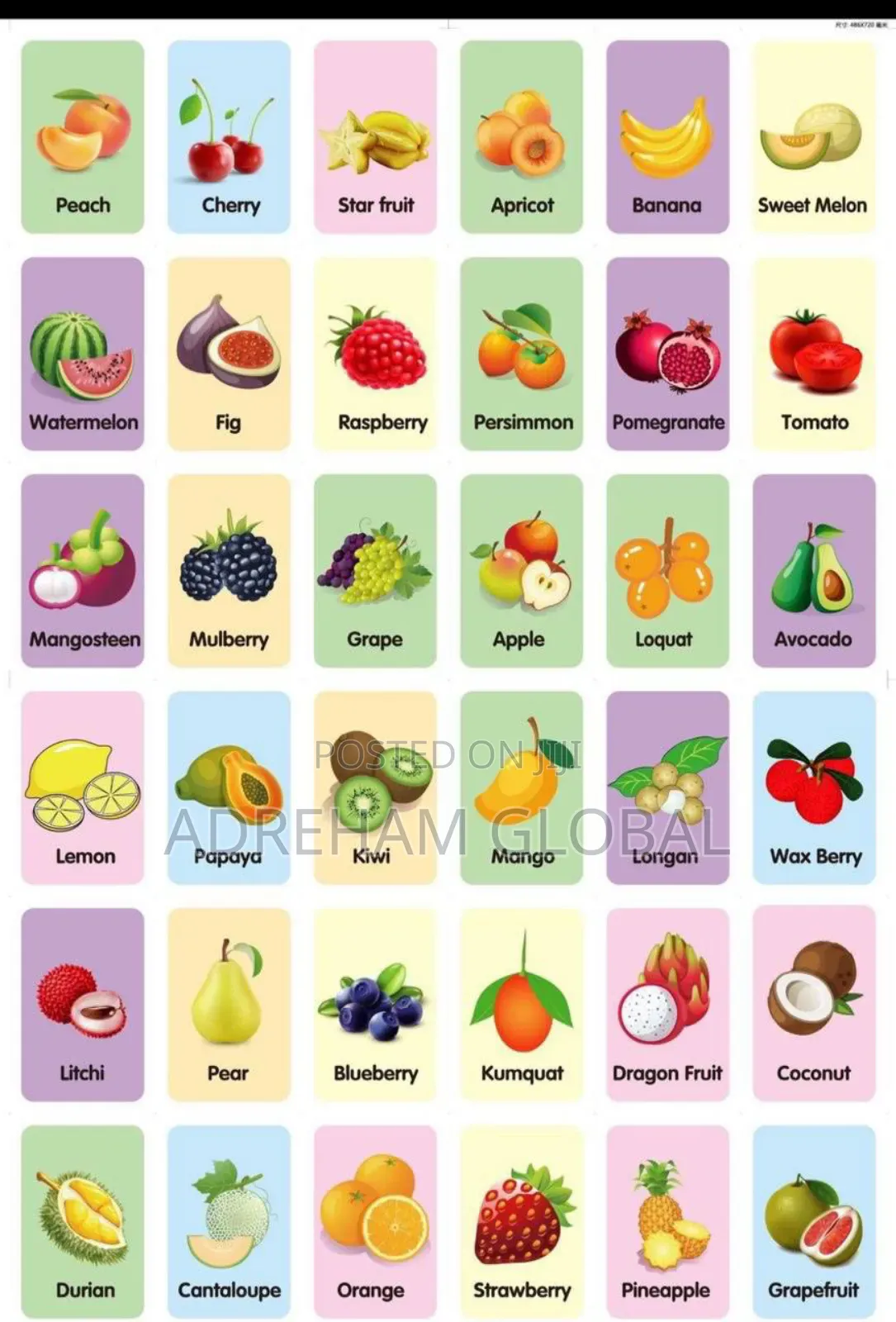 Fruits: Kids Learning Flash Cards(36pc Cards)