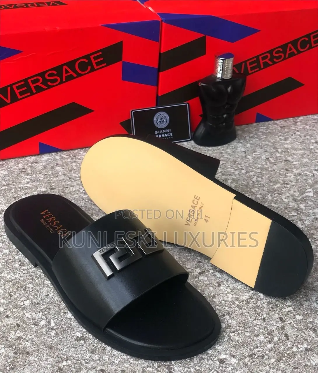 Original Versace Men Leather Slippers