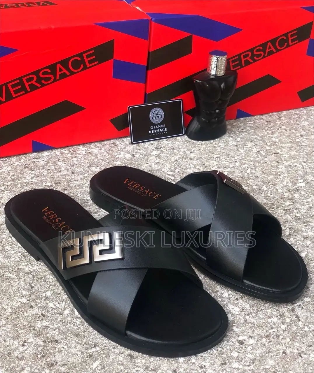 Original Versace Men Leather Slippers