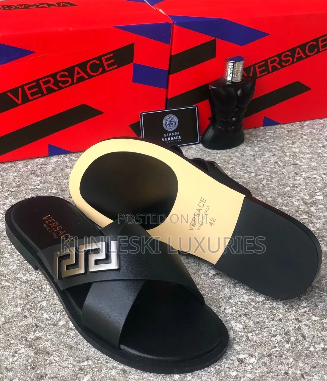 Original Versace Men Leather Slippers