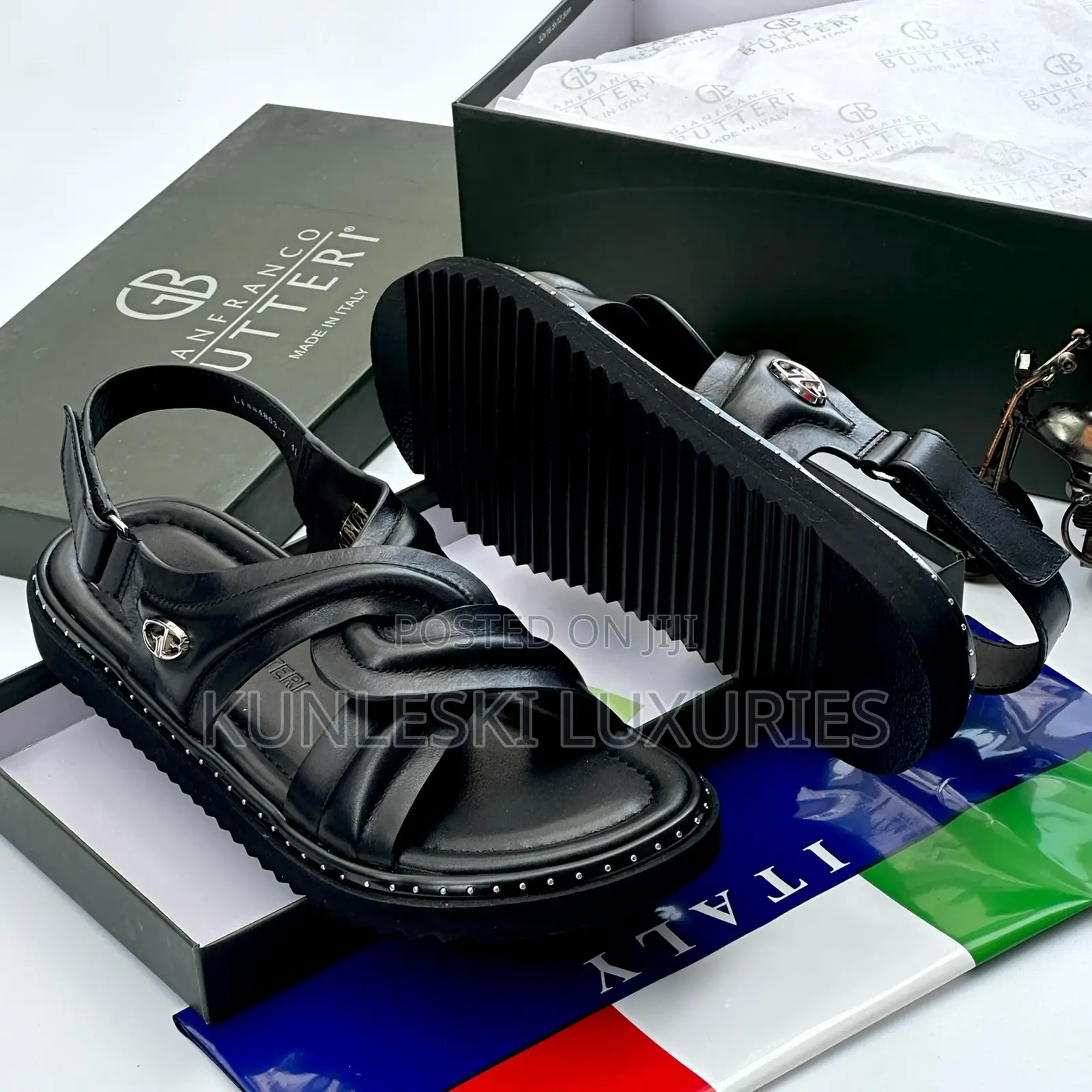 Original Gianfranco Butteri Italian Men’S Sandals Black Brown