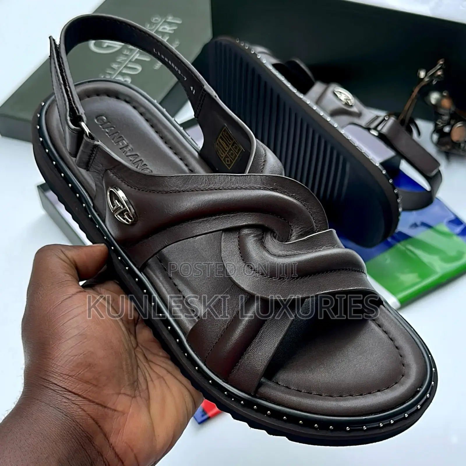 Original Gianfranco Butteri Italian Men’S Sandals Black Brown