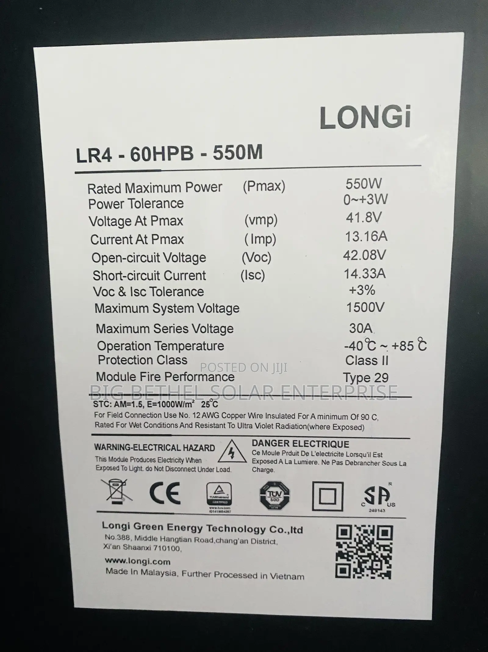 550 Longi Higher Efficiency All Black Solar Panel